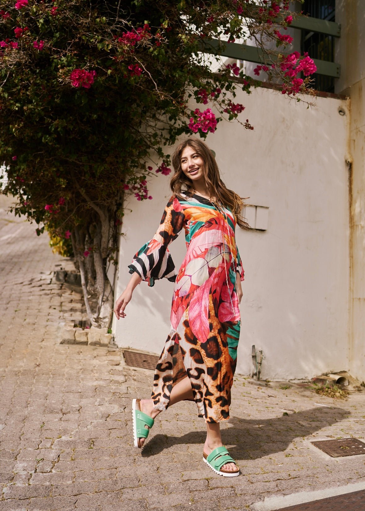 Angelica Dress With Animal And Feather Print In MulticolourDRESSES - Tribute Store