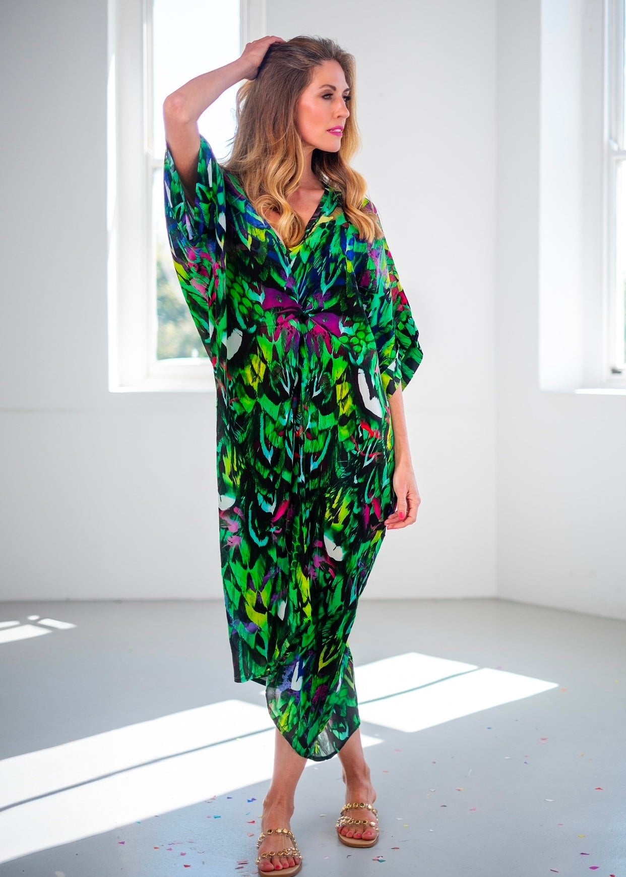 View our Anita Kaftan With Jungle Print In Green - The ultimate DRESSES created by ICONIC and sold here, at Tribute Store