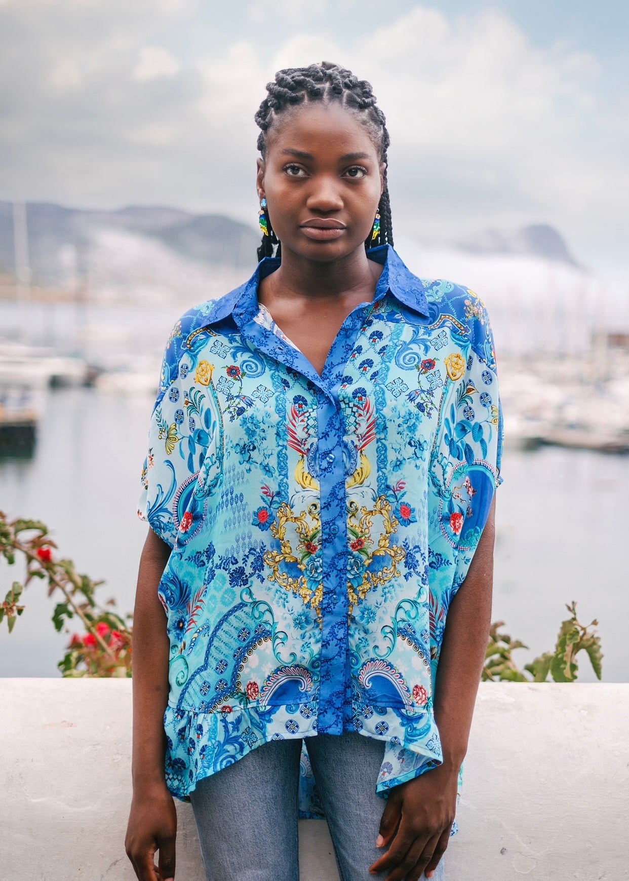 Athina Blouse With Floral Print In Blue And Turquoise - Tribute StoreICONIC