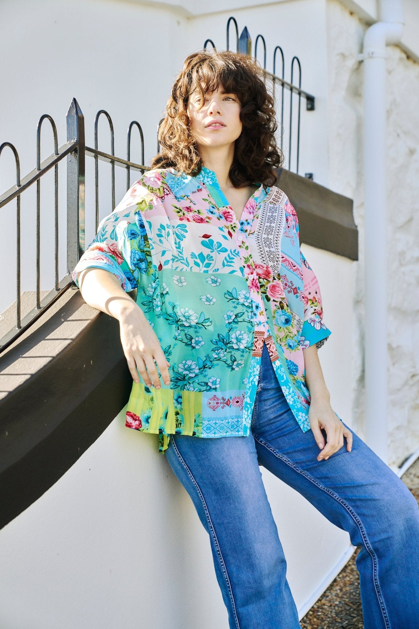 Button Up Blouse In Floral PrintTOPS - Tribute Store