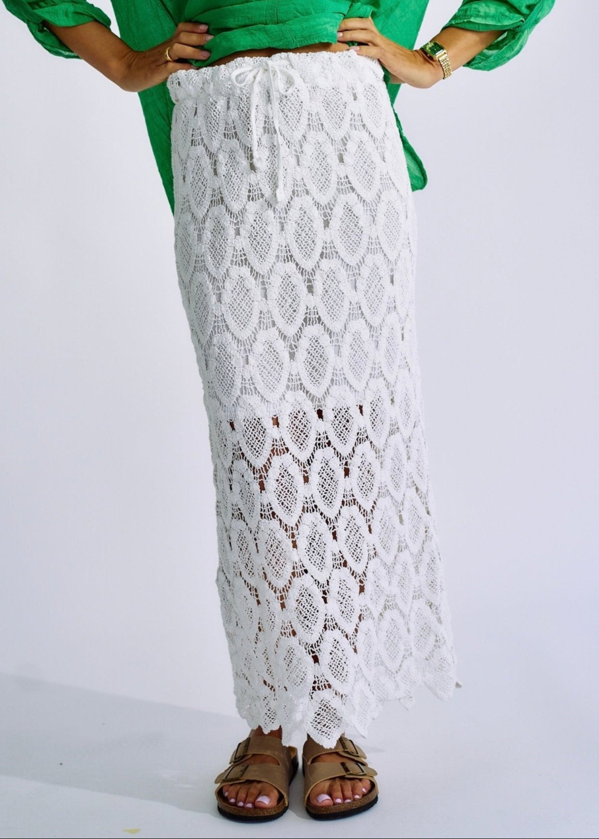 View our Crocheted Summer Skirt in White - The ultimate BOTTOMS created by TRIBUTE and sold here, at Tribute Store