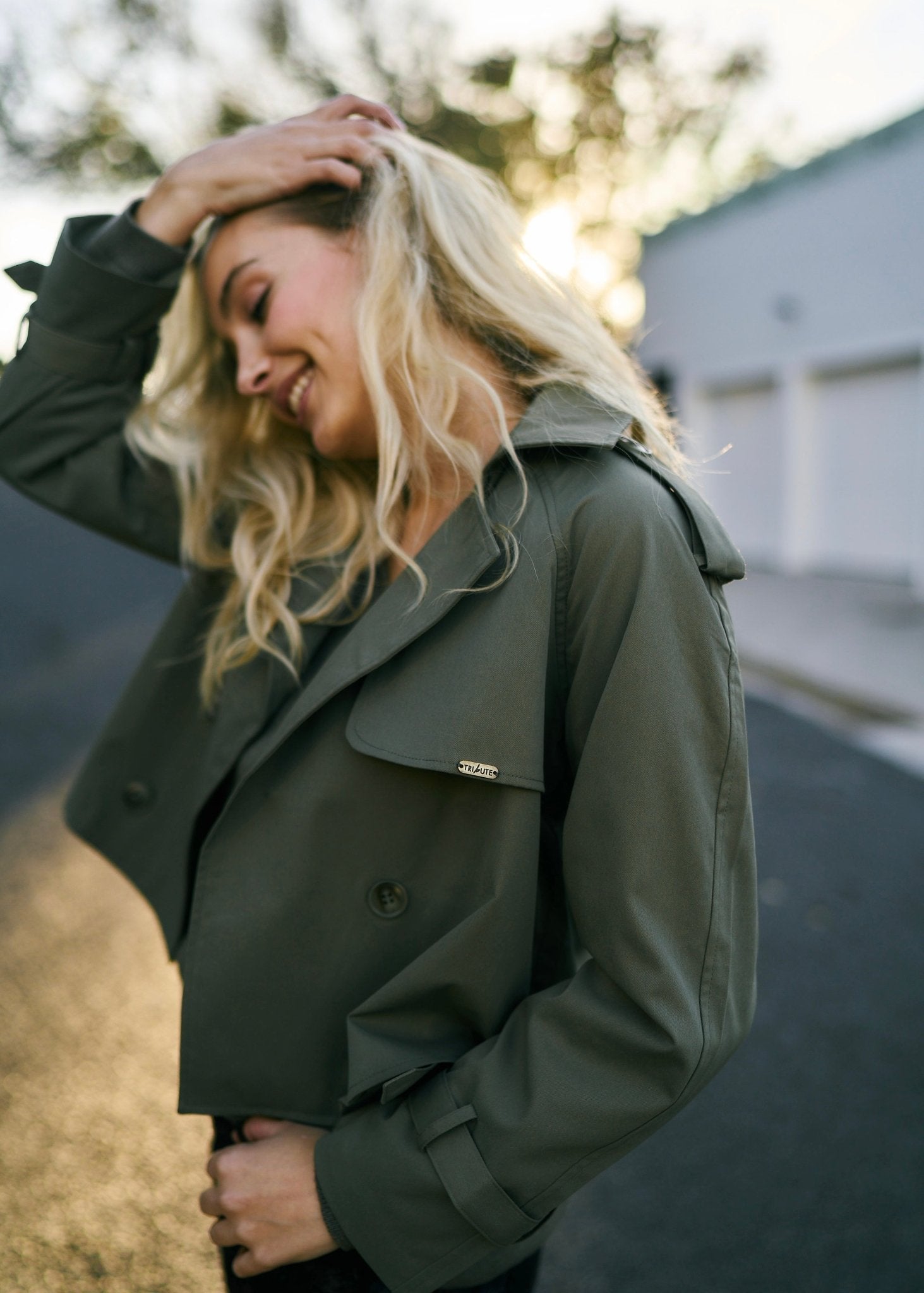 Cropped Trench Coat in Khaki - Tribute StoreTRIBUTE