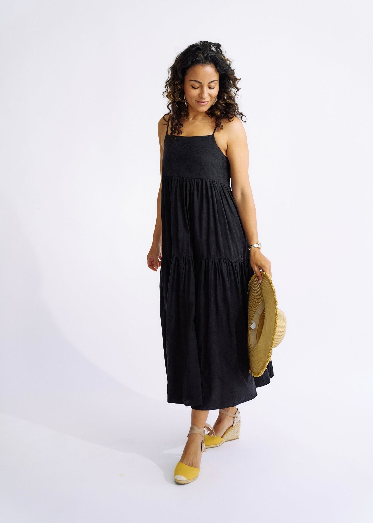 Embroidered Cotton Maxi Dress in BlackDRESSES - Tribute Store