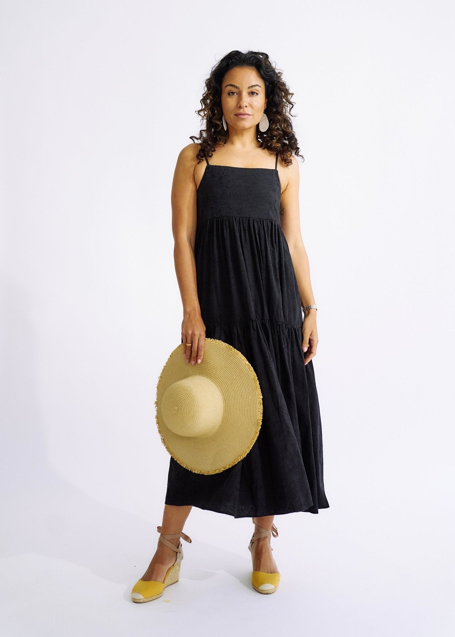 Embroidered Cotton Maxi Dress in BlackDRESSES - Tribute Store