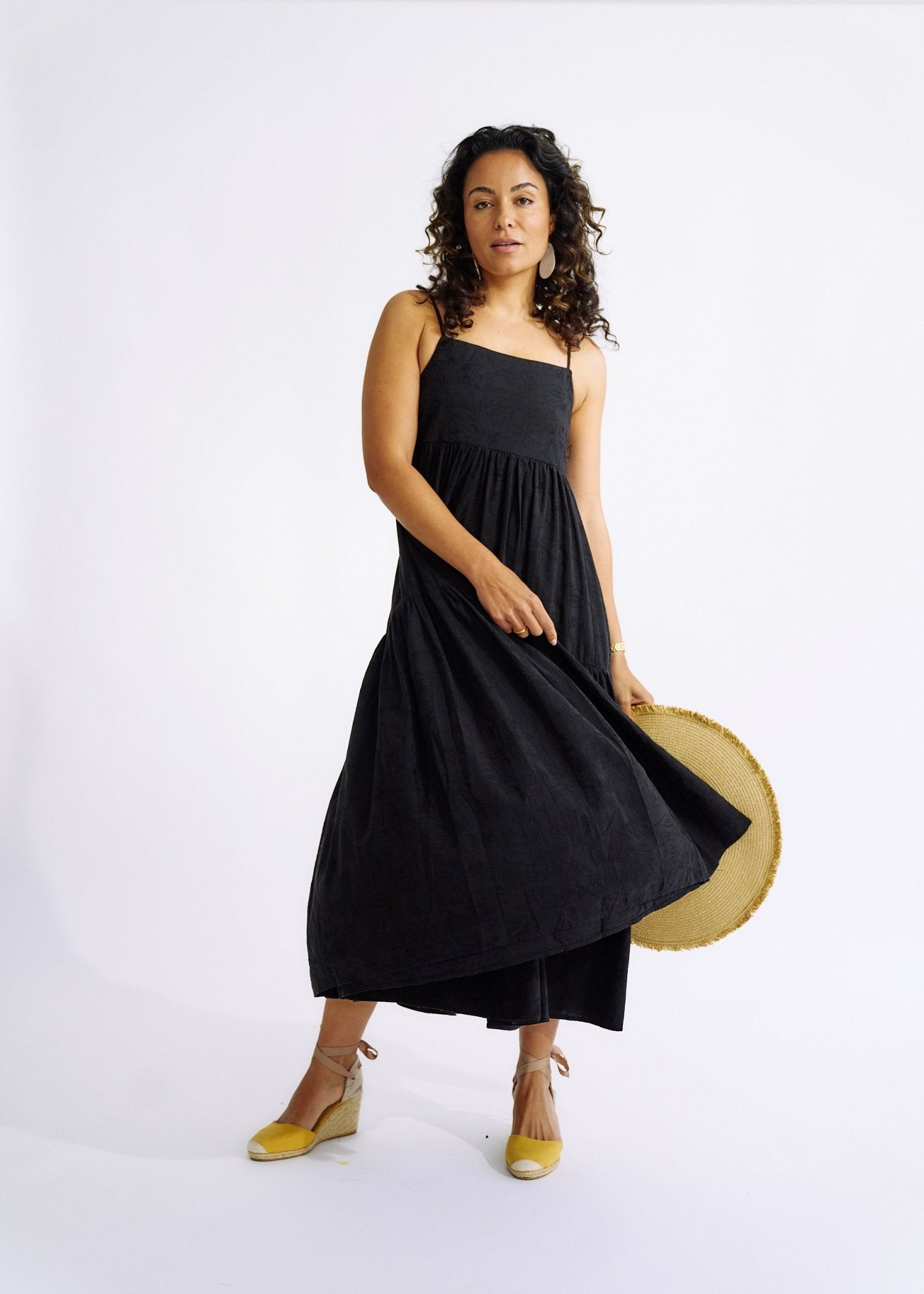 Embroidered Cotton Maxi Dress in BlackDRESSES - Tribute Store