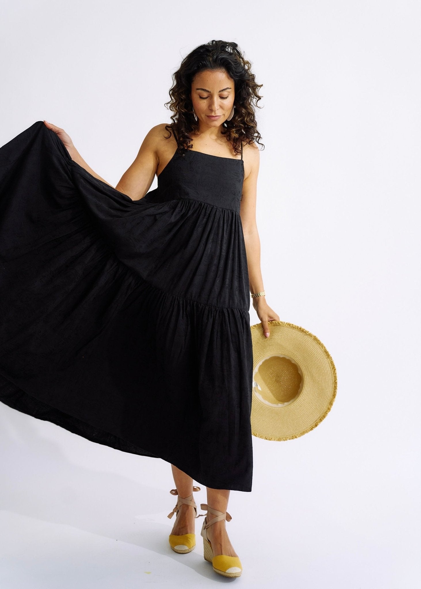 Embroidered Cotton Maxi Dress in BlackDRESSES - Tribute Store