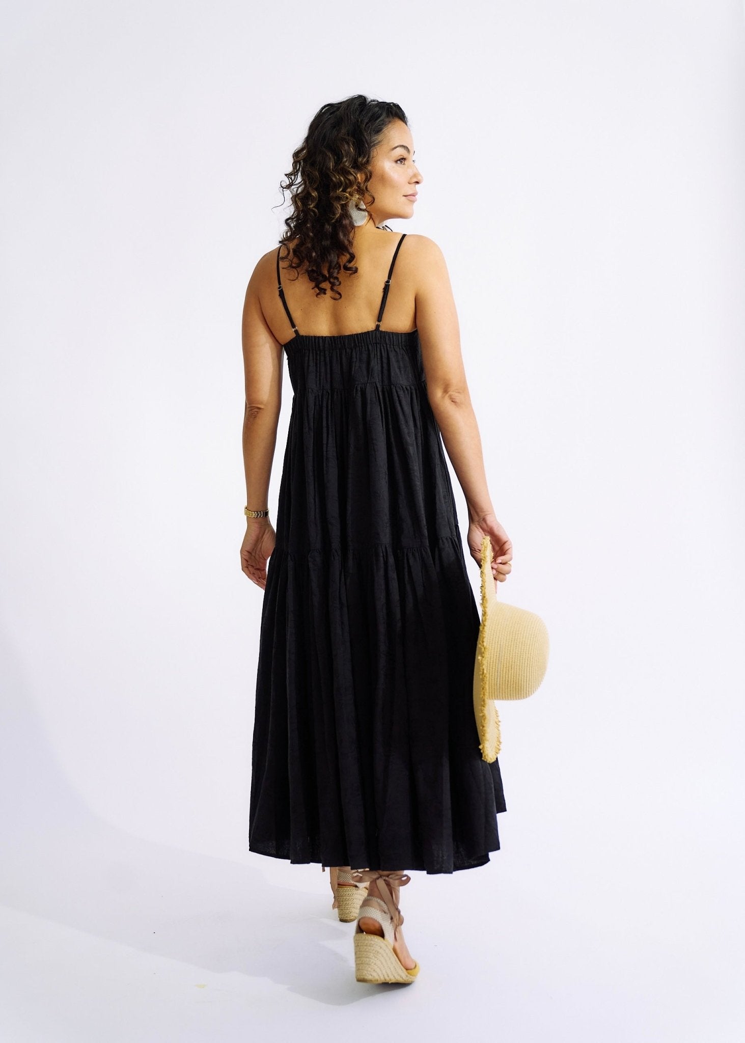 Embroidered Cotton Maxi Dress in BlackDRESSES - Tribute Store