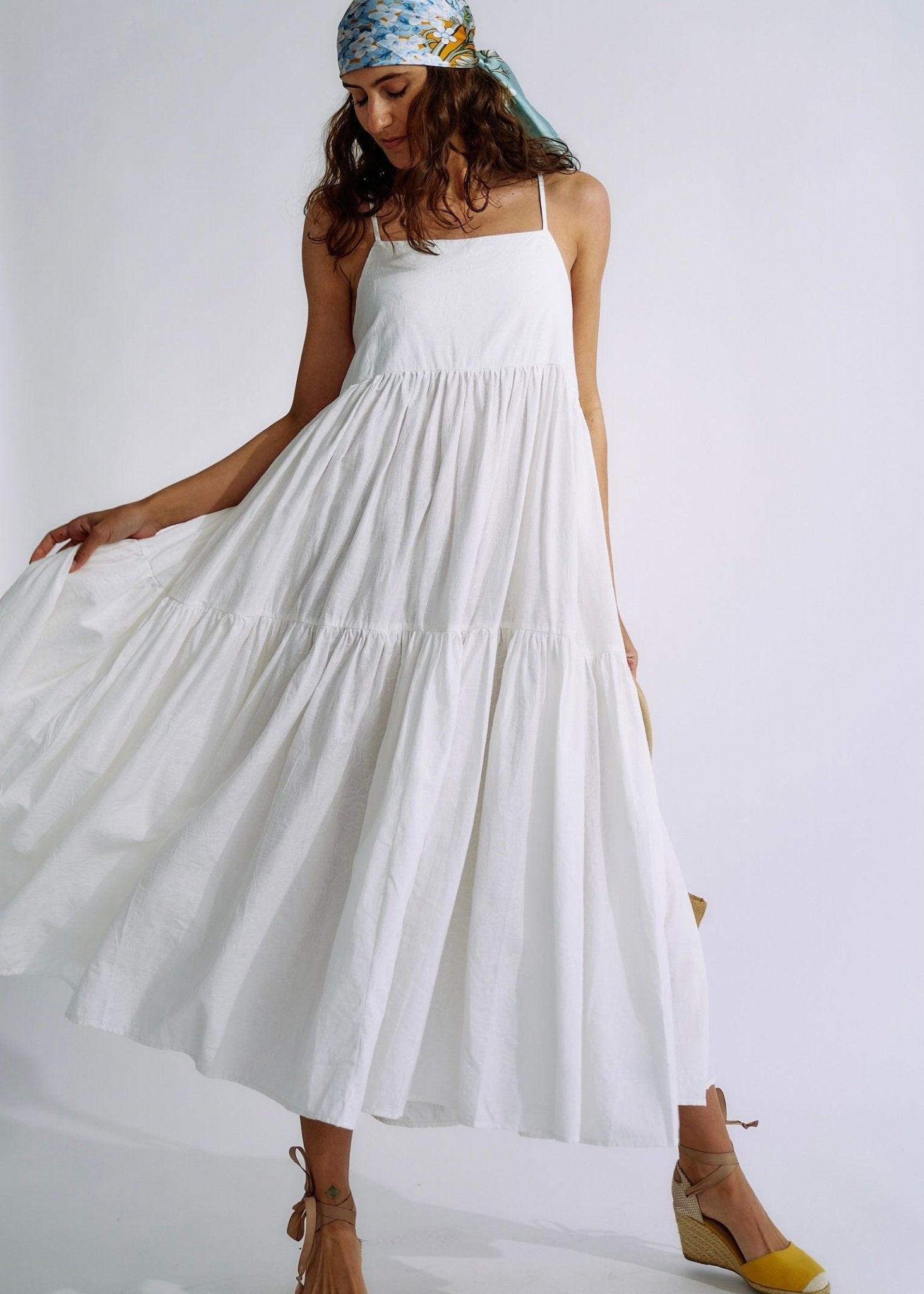 Embroidered Cotton Maxi Dress in WhiteDRESSES - Tribute Store