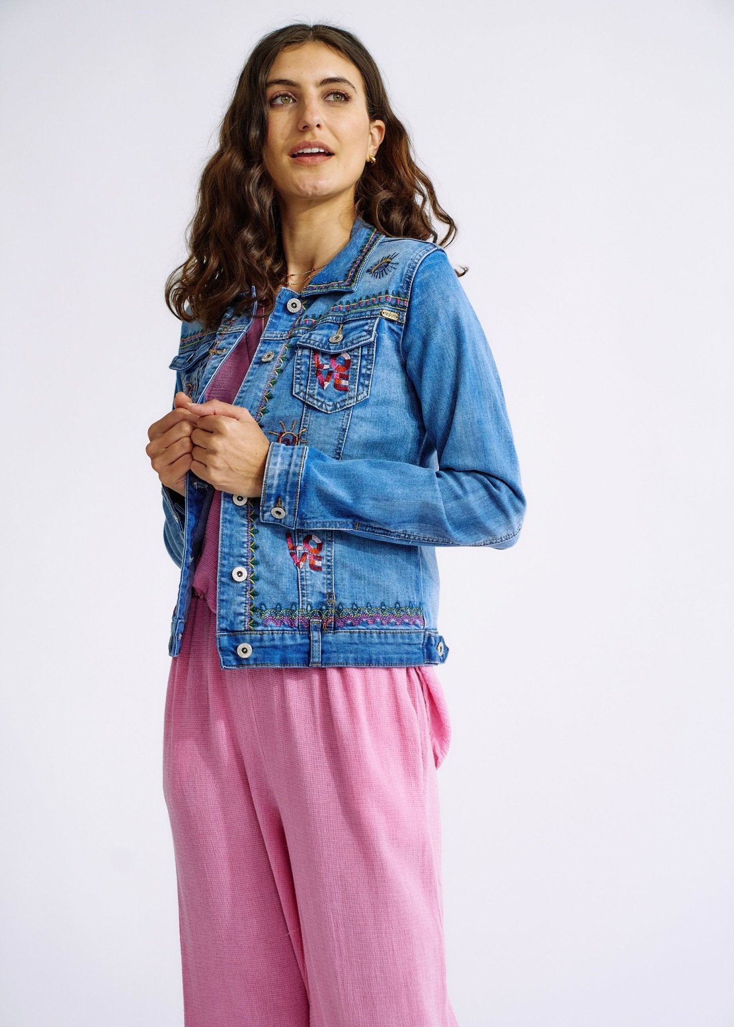 Embroidered Denim Love Jacket in BlueJACKETS - Tribute Store