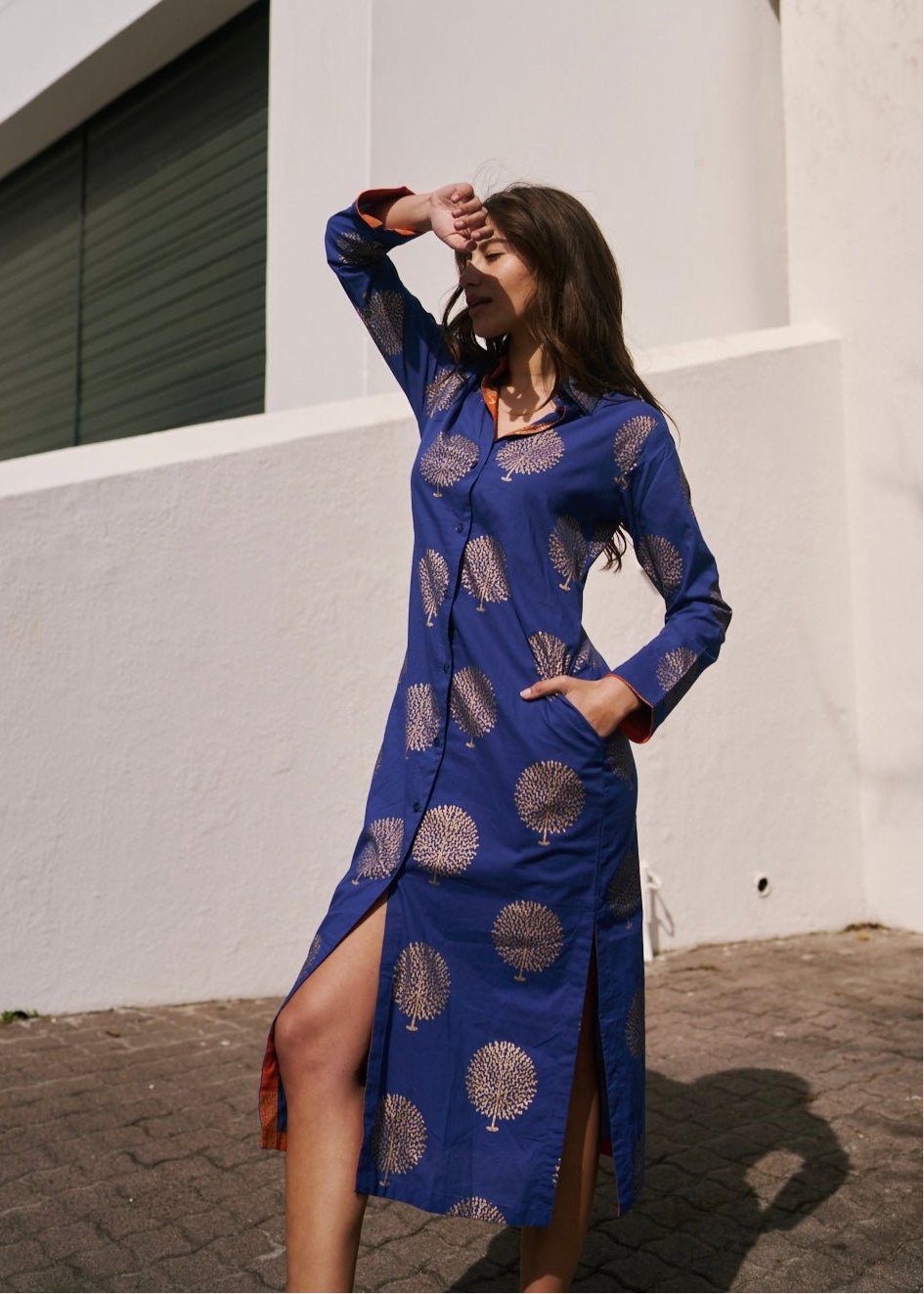 Emma Dress With Tree Print In Navy And GoldDRESSES - Tribute Store