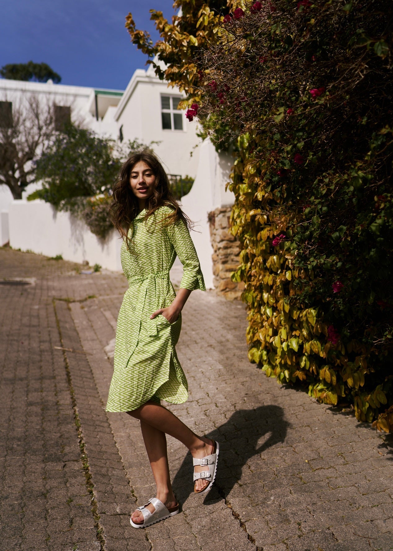 Gaby Shirt Dress With Zig Zag Print In LimeDRESSES - Tribute Store