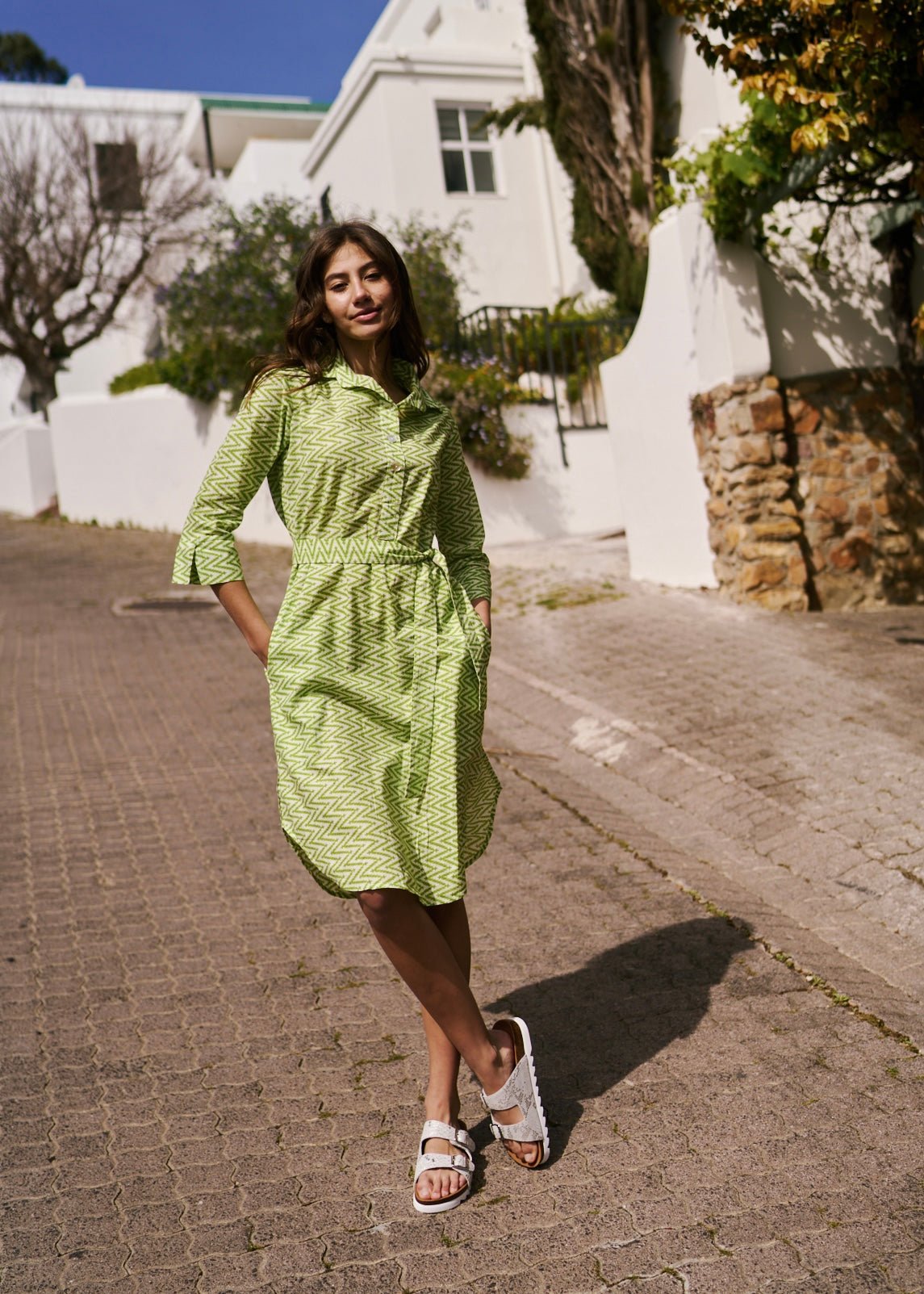 Gaby Shirt Dress With Zig Zag Print In LimeDRESSES - Tribute Store