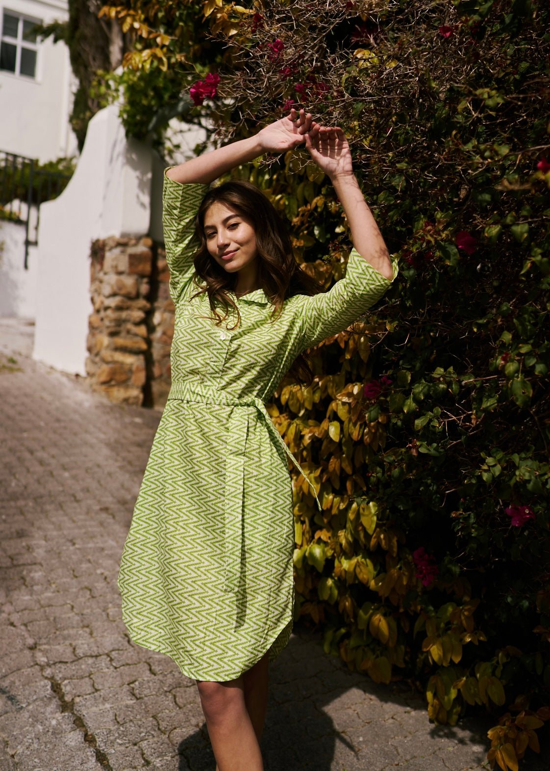 Gaby Shirt Dress With Zig Zag Print In LimeDRESSES - Tribute Store