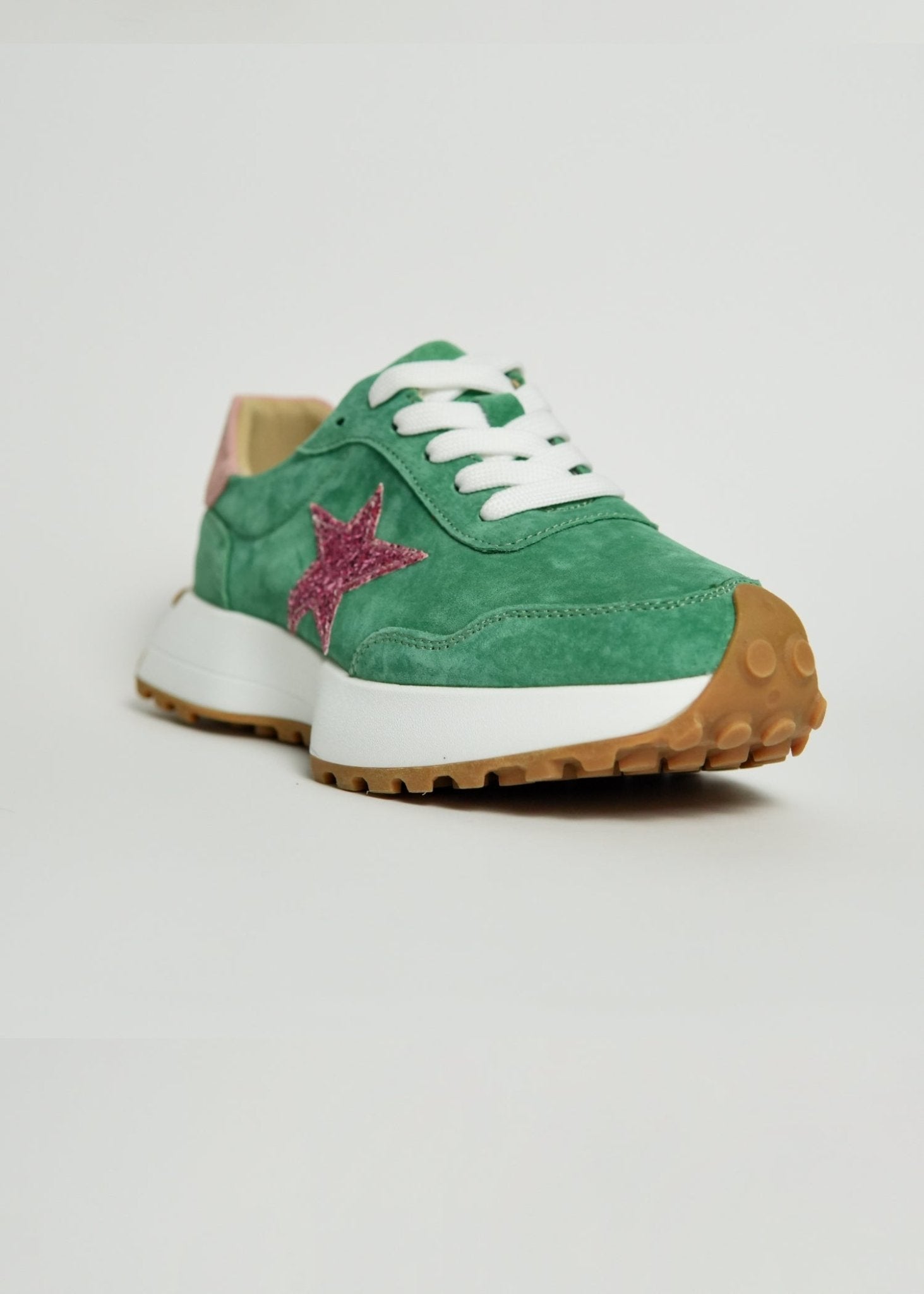 Hunter Leather Sneaker With Pink Star In GreenSHOES - Tribute Store