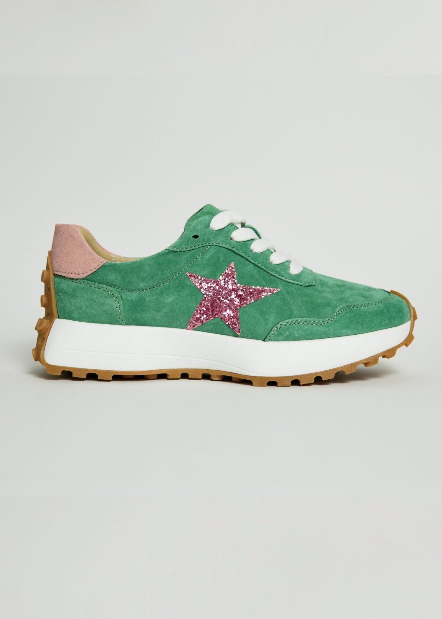 Hunter Leather Sneaker With Pink Star In GreenSHOES - Tribute Store