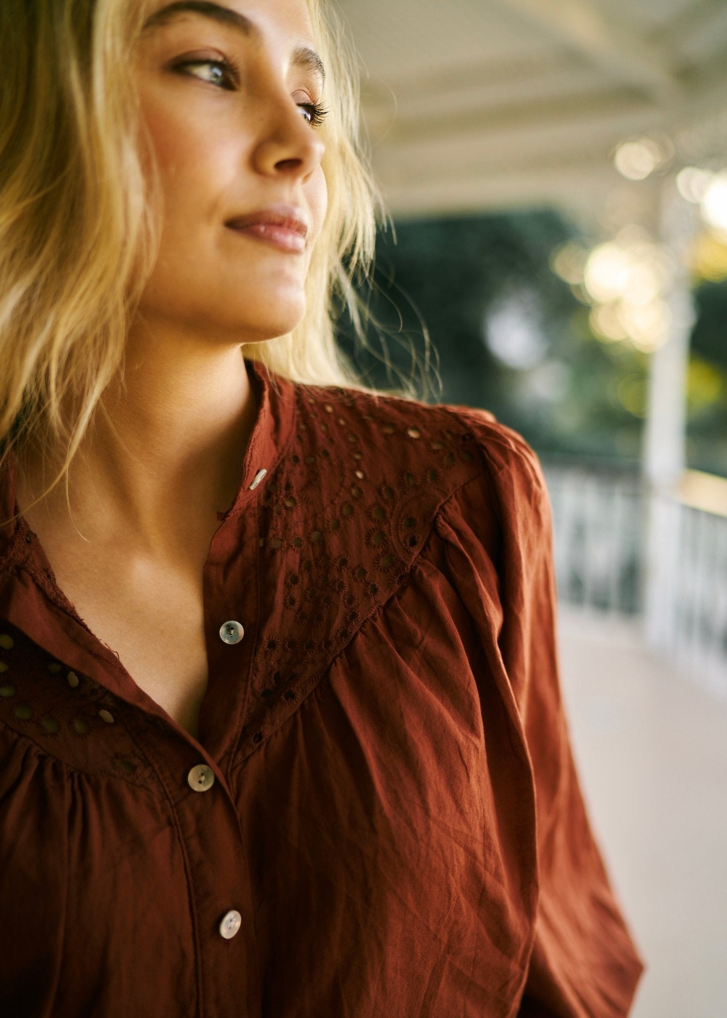 Italian Blouse with Cut out Embroidered Detail in Rust - Tribute StoreTRIBUTE