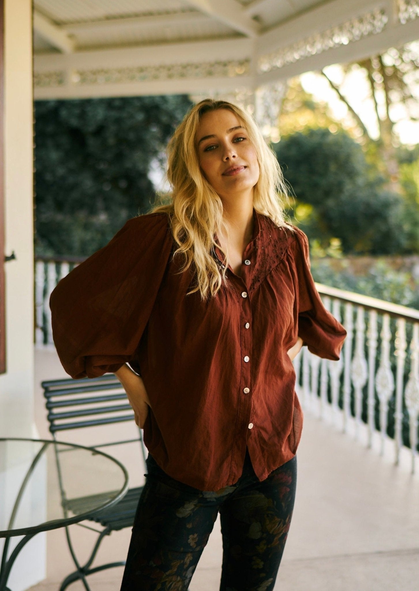 Italian Blouse with Cut out Embroidered Detail in Rust - Tribute StoreTRIBUTE