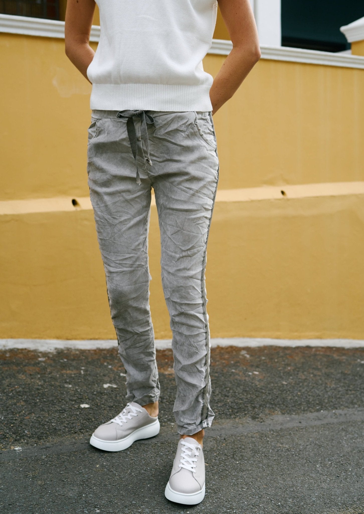 Italian Brushed Cotton Joggers In Taupe - Tribute StoreTRIBUTE