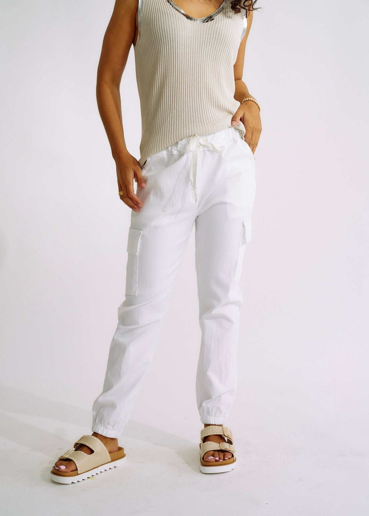 Italian Cargo Joggers in Ice WhiteBOTTOMS - Tribute Store