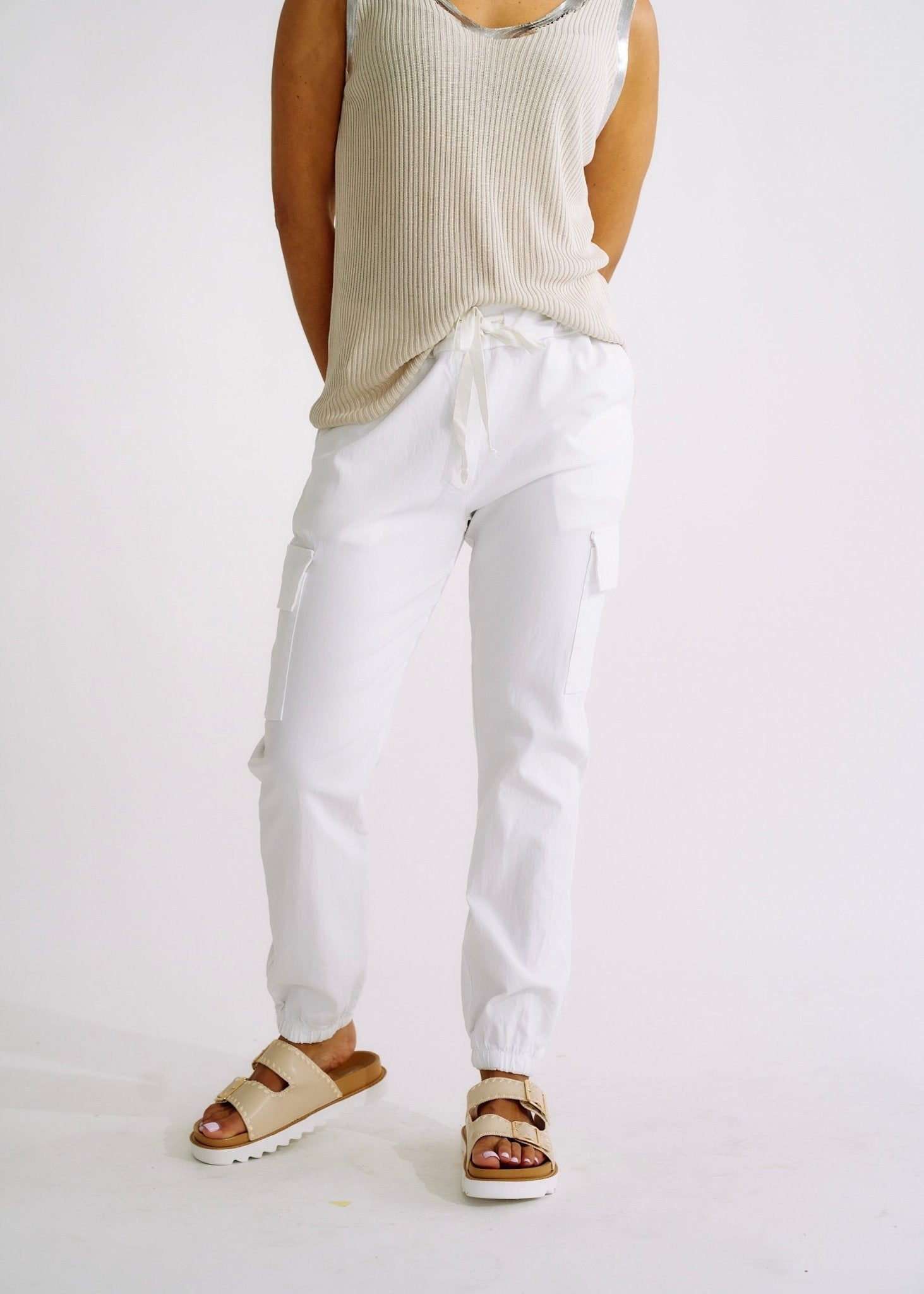 Italian Cargo Joggers in Ice WhiteBOTTOMS - Tribute Store