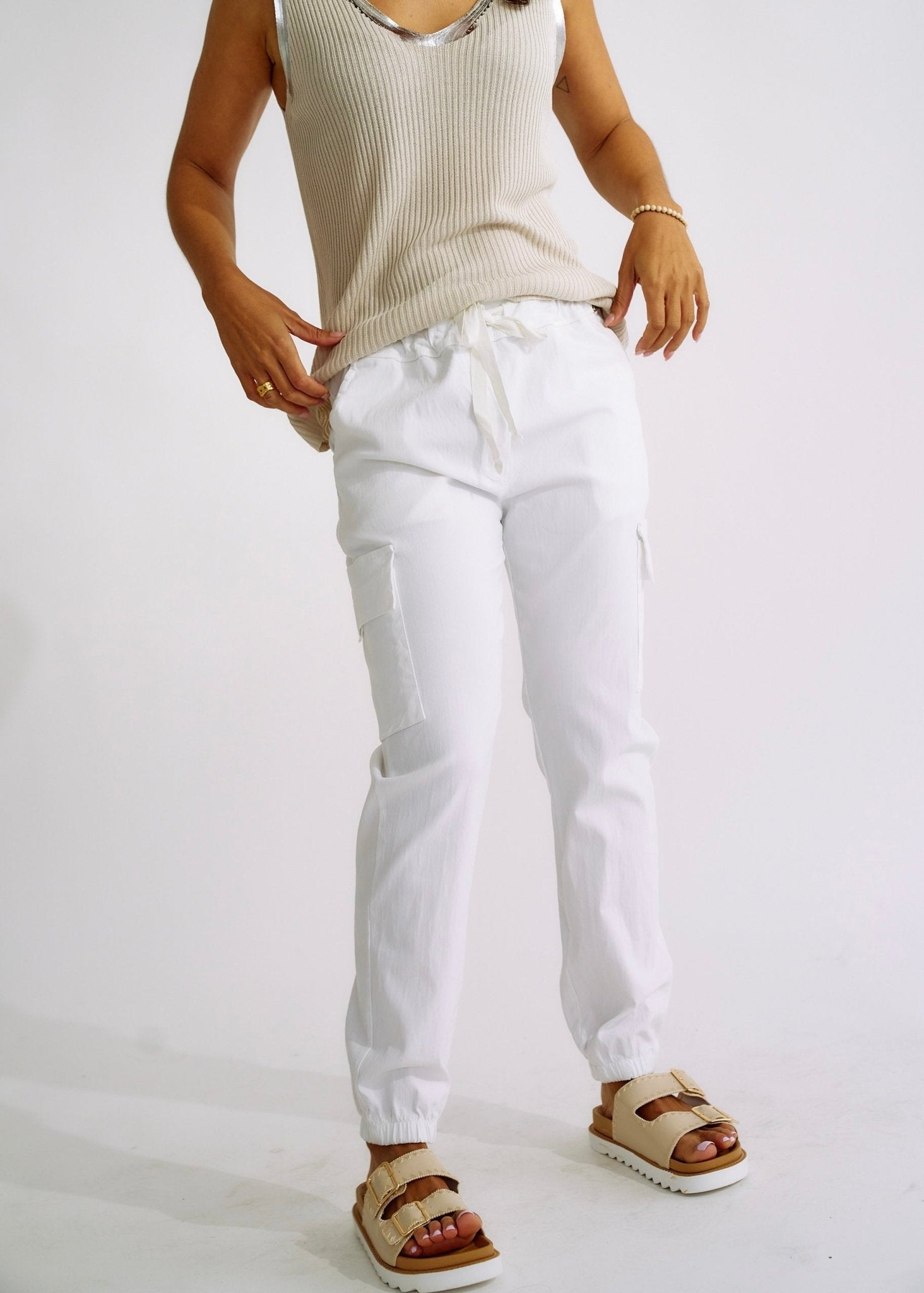 Italian Cargo Joggers in Ice WhiteBOTTOMS - Tribute Store