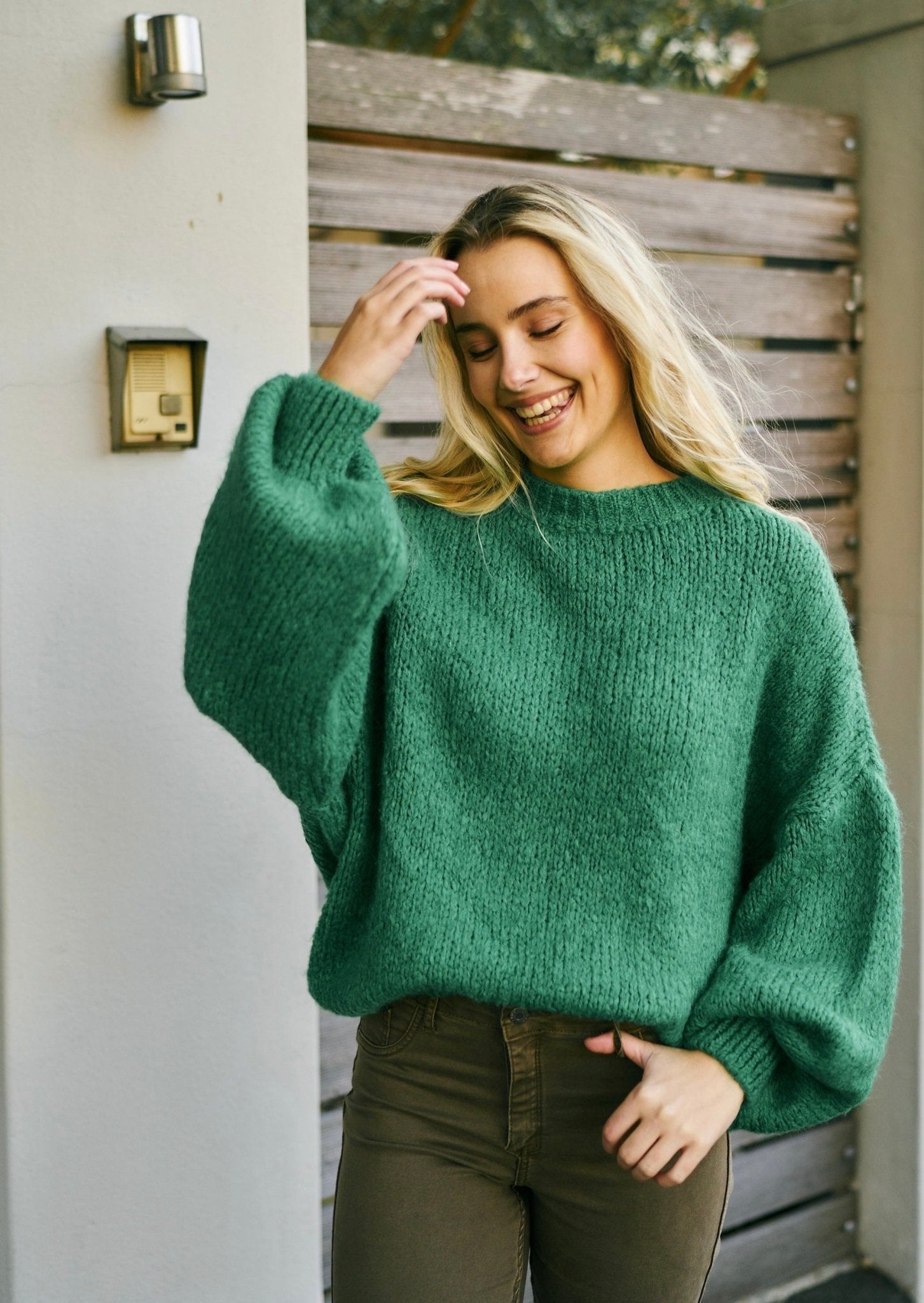 Italian Chunky Knit with Balloon Sleeves in Green - Tribute StoreTRIBUTE