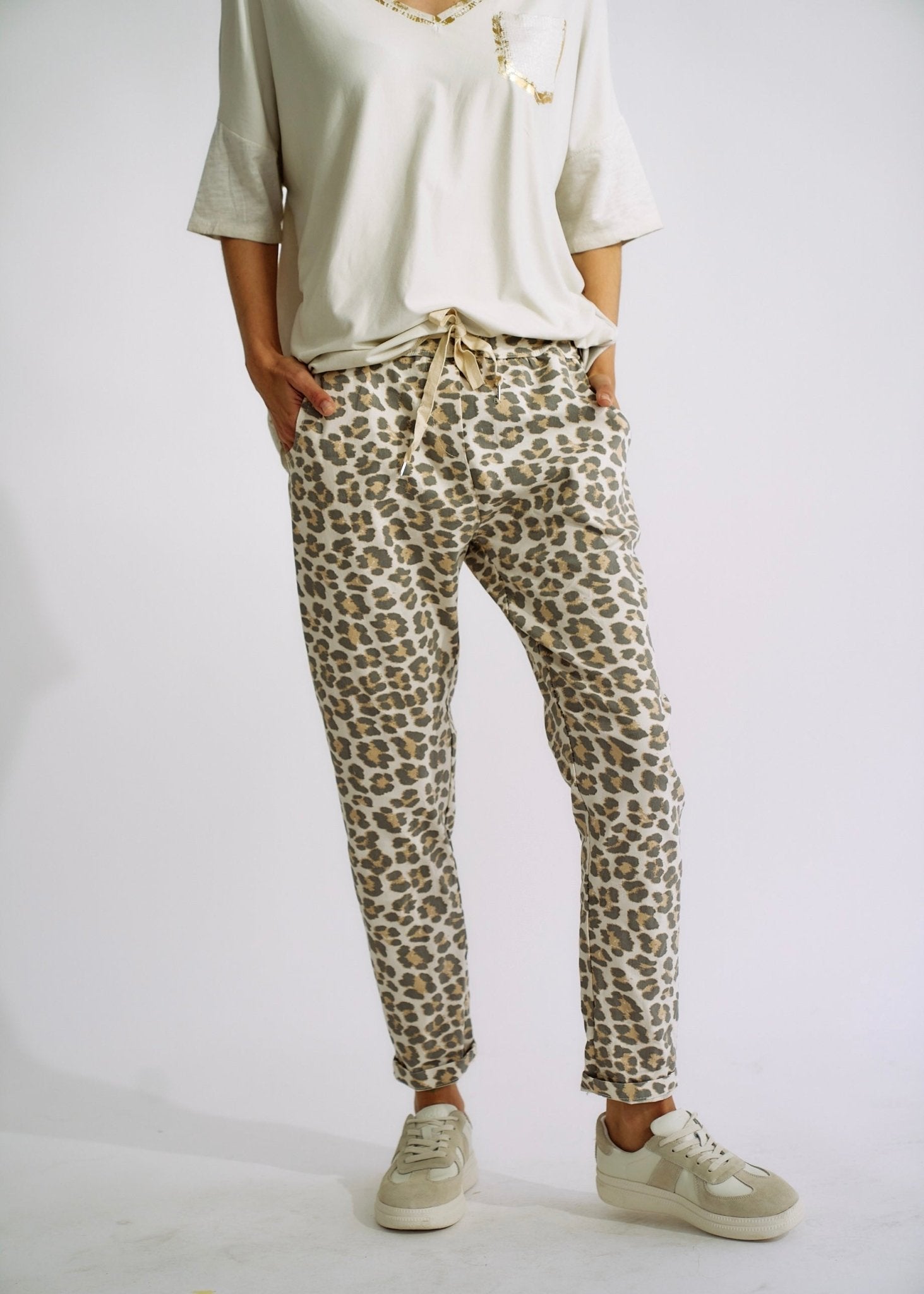 Italian Cotton Joggers with Leopard PrintBOTTOMS - Tribute Store