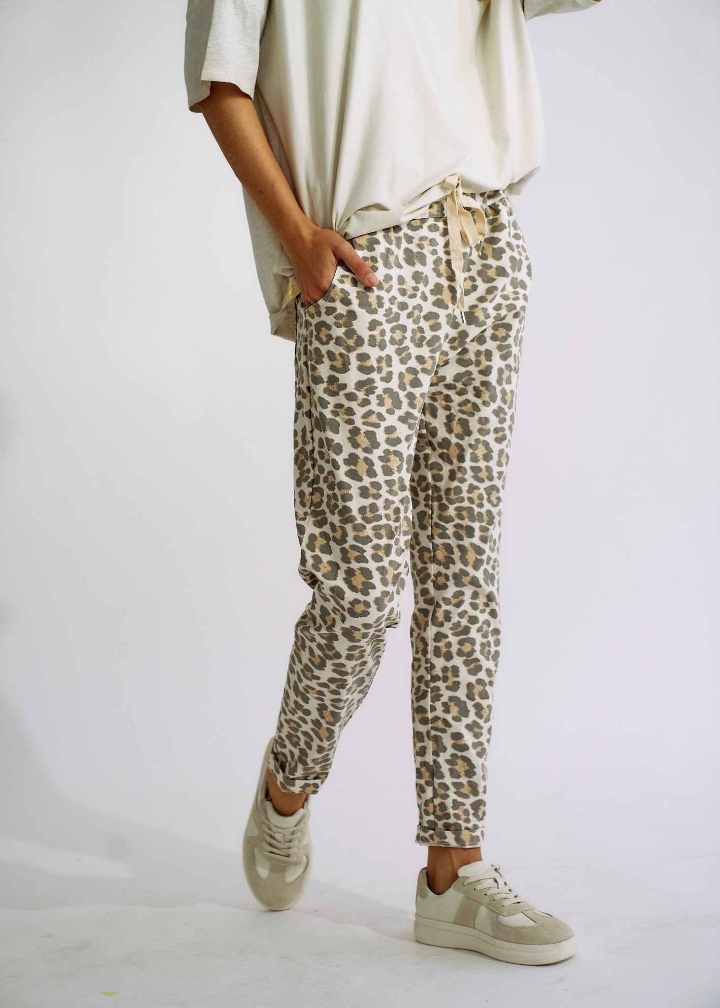 Italian Cotton Joggers with Leopard PrintBOTTOMS - Tribute Store