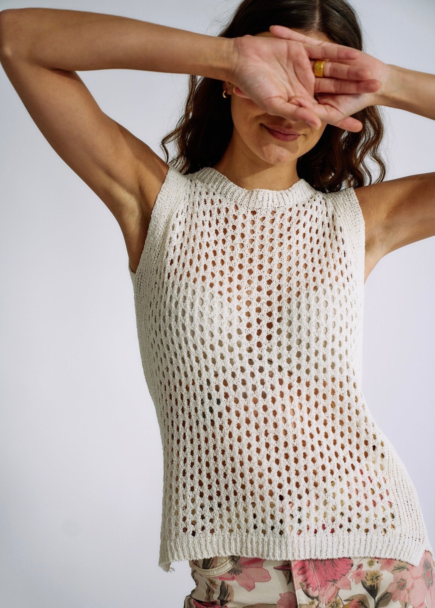 Italian Knitted Vest with Crochet Detail in CreamTOPS - Tribute Store