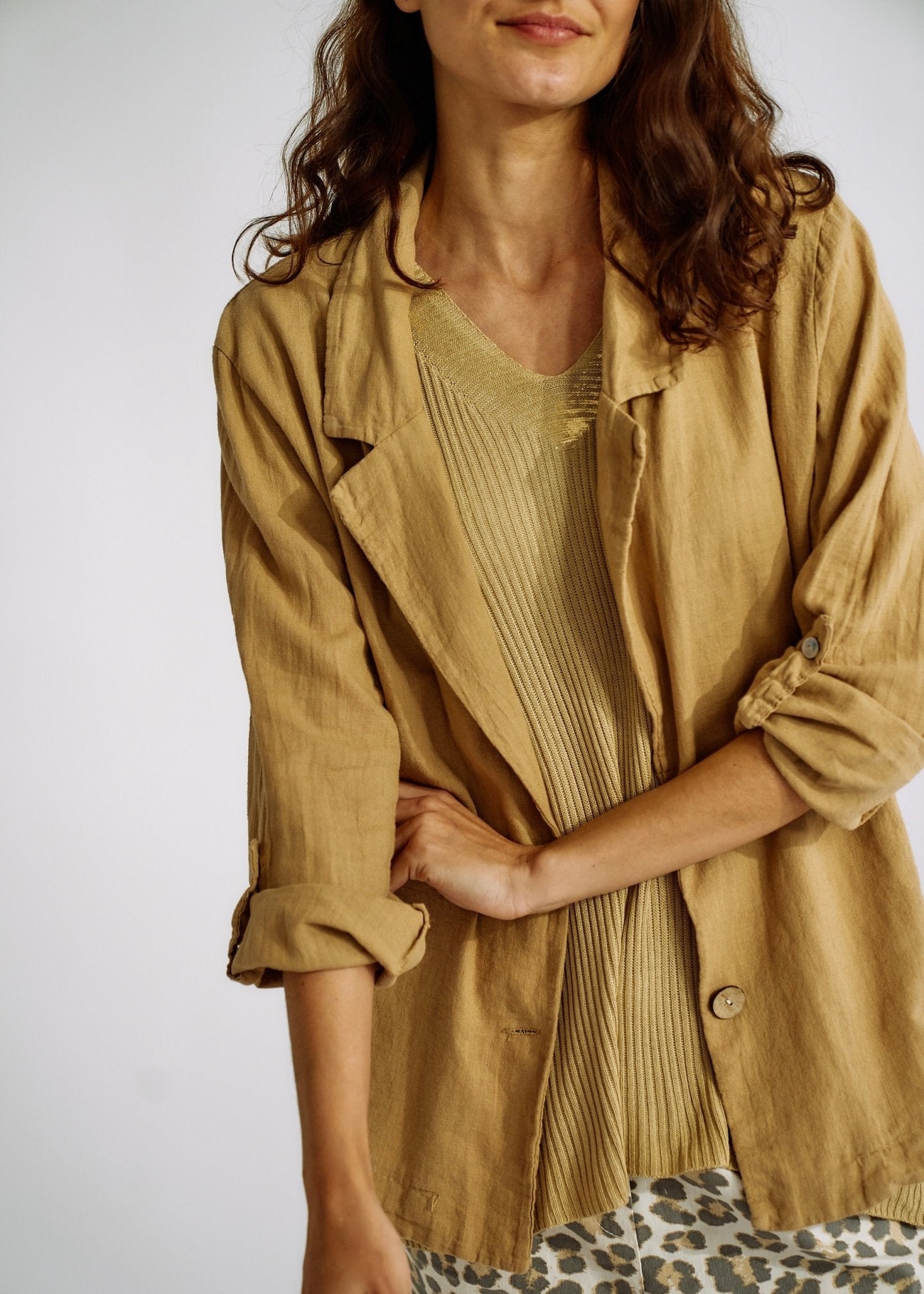 Italian Linen Blend Summer Blazer in CaramelJACKETS - Tribute Store