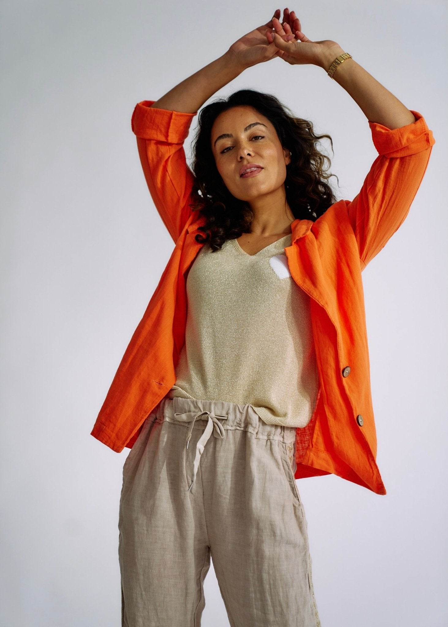 Italian Linen Blend Summer Blazer in OrangeJACKETS - Tribute Store