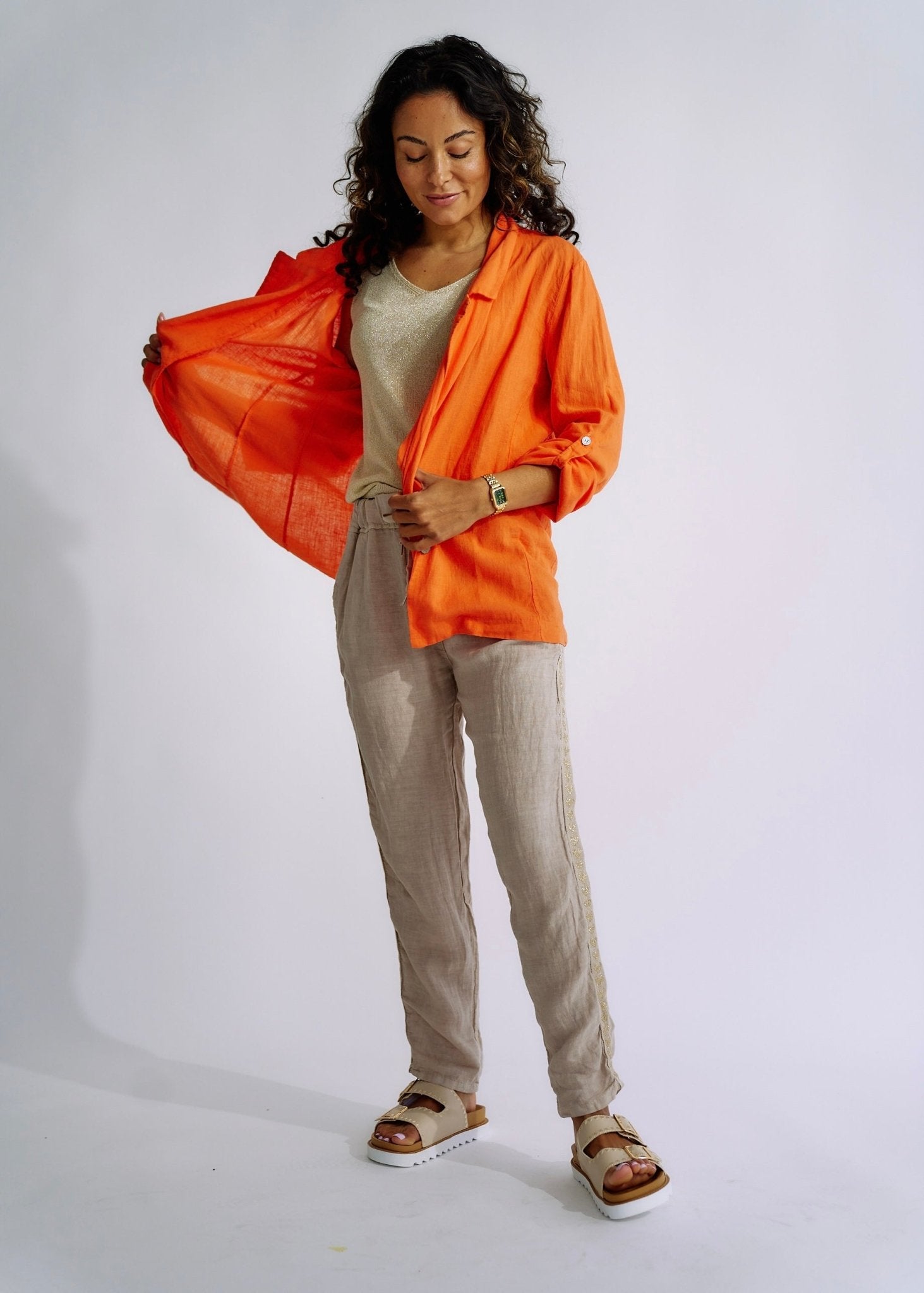 Italian Linen Blend Summer Blazer in OrangeJACKETS - Tribute Store