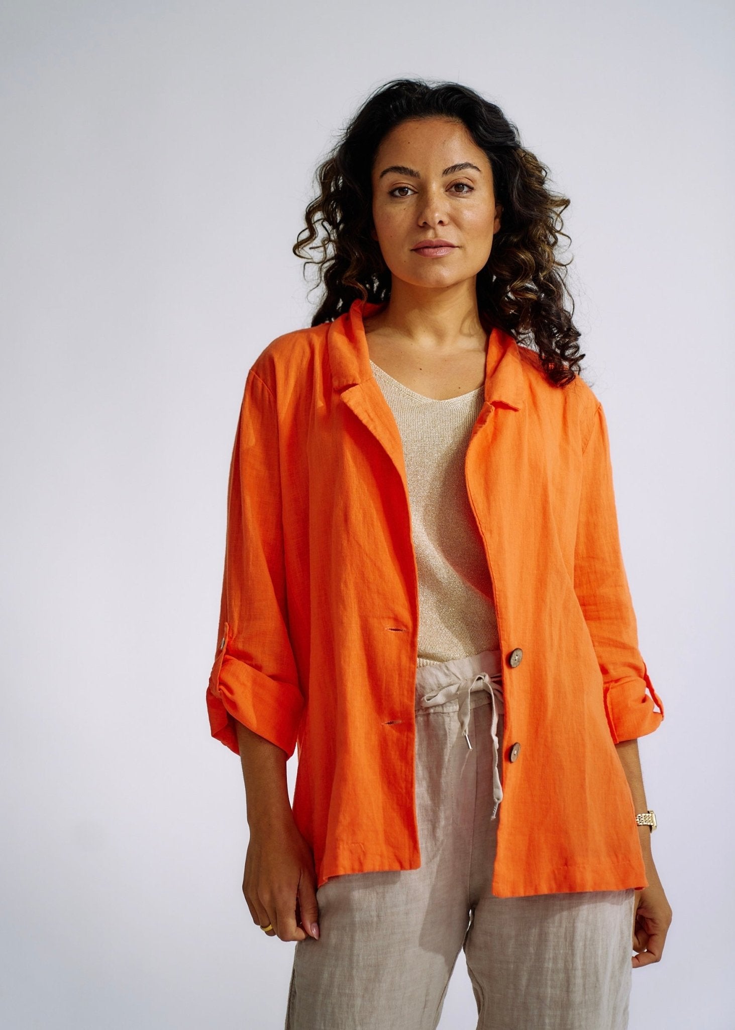 Italian Linen Blend Summer Blazer in OrangeJACKETS - Tribute Store