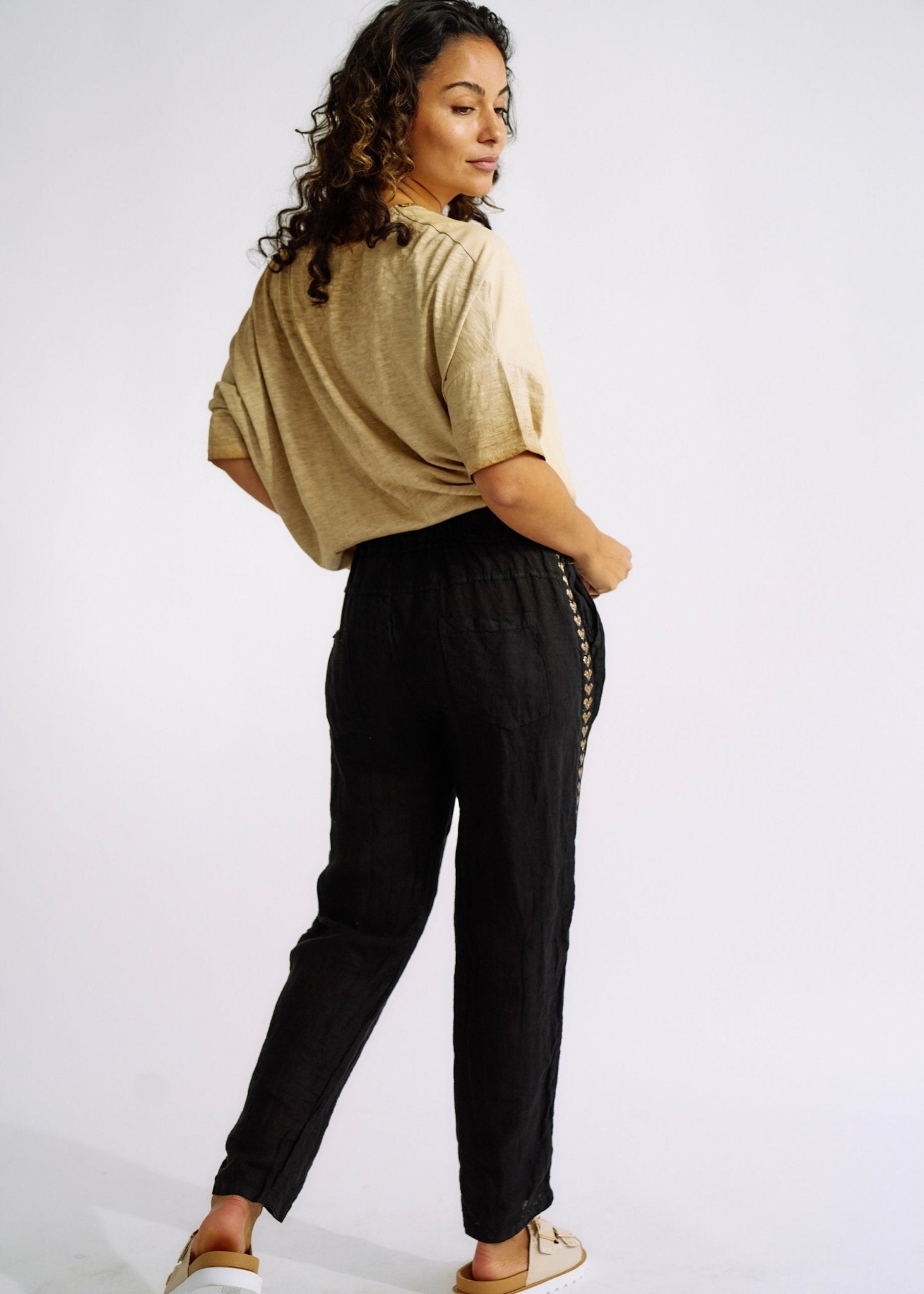 Italian Oversized Tee with Sequin Pocket and Gold Foil in CaramelTOPS - Tribute Store