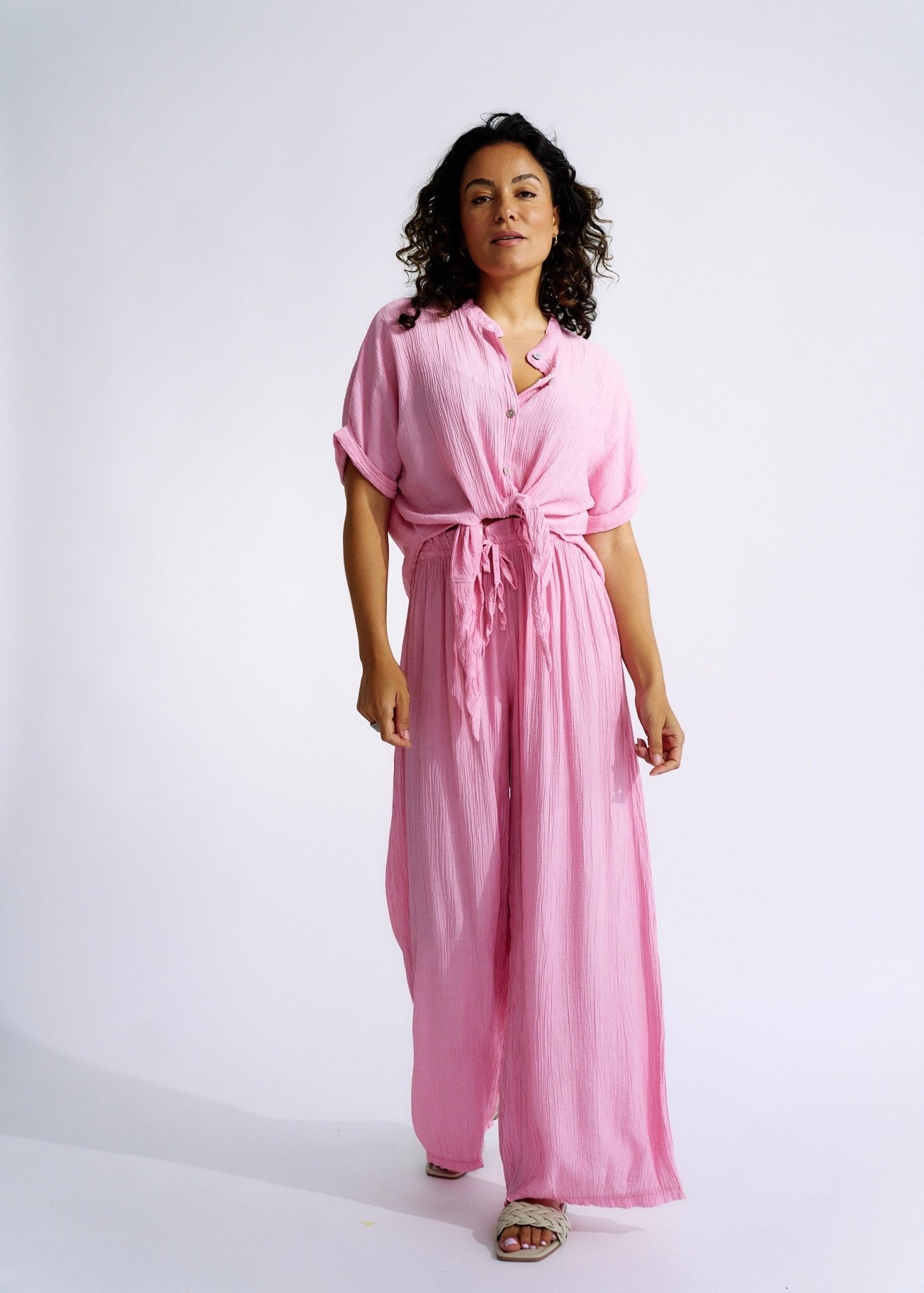 Italian Pleated loungewear Set In Soft PinkTOPS - Tribute Store