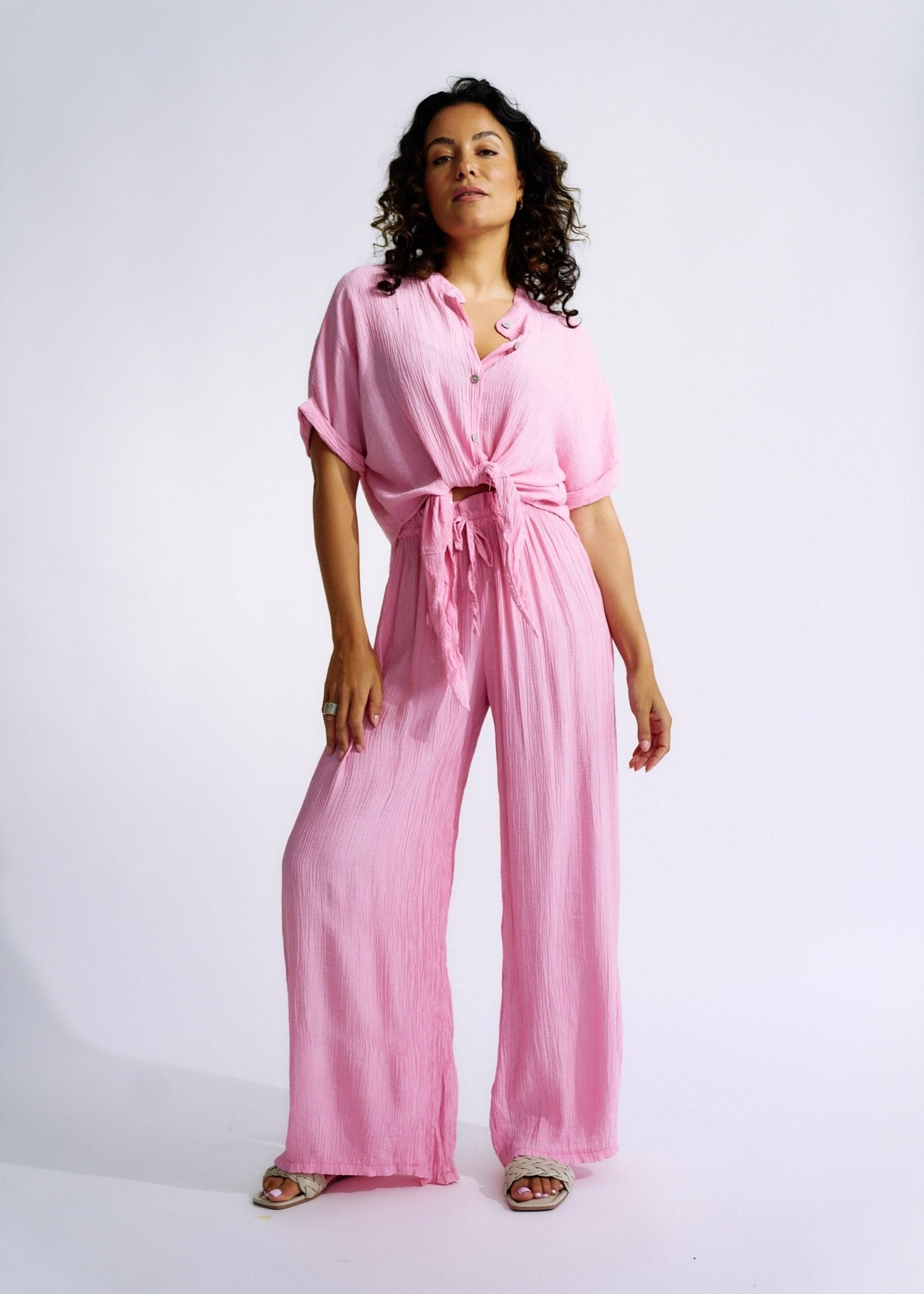 Italian Pleated loungewear Set In Soft PinkTOPS - Tribute Store