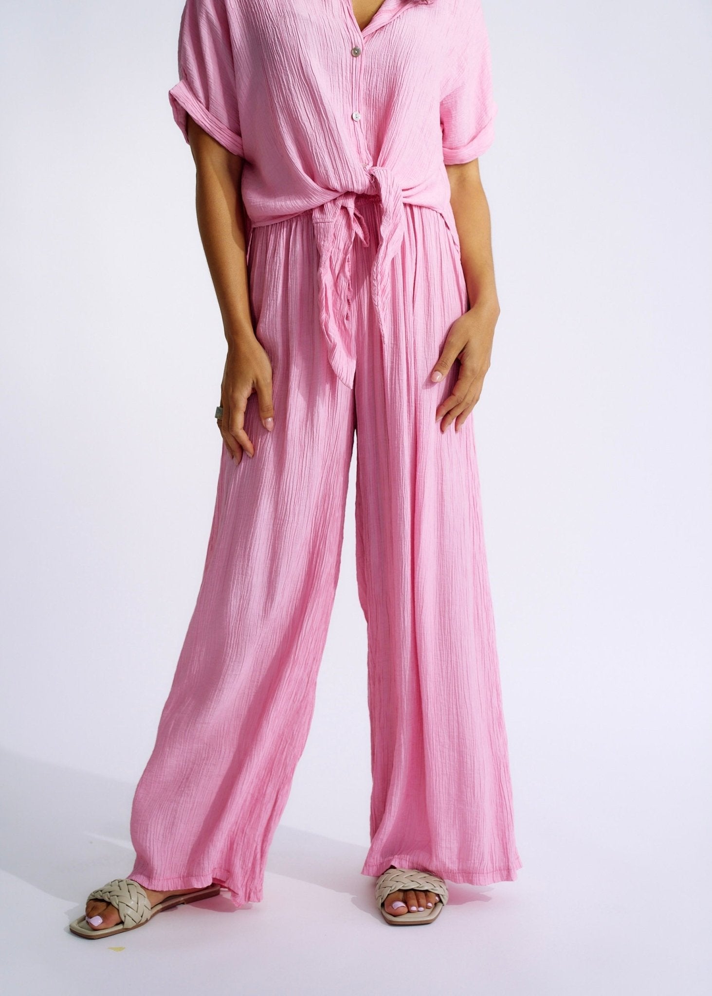 Italian Pleated loungewear Set In Soft PinkTOPS - Tribute Store