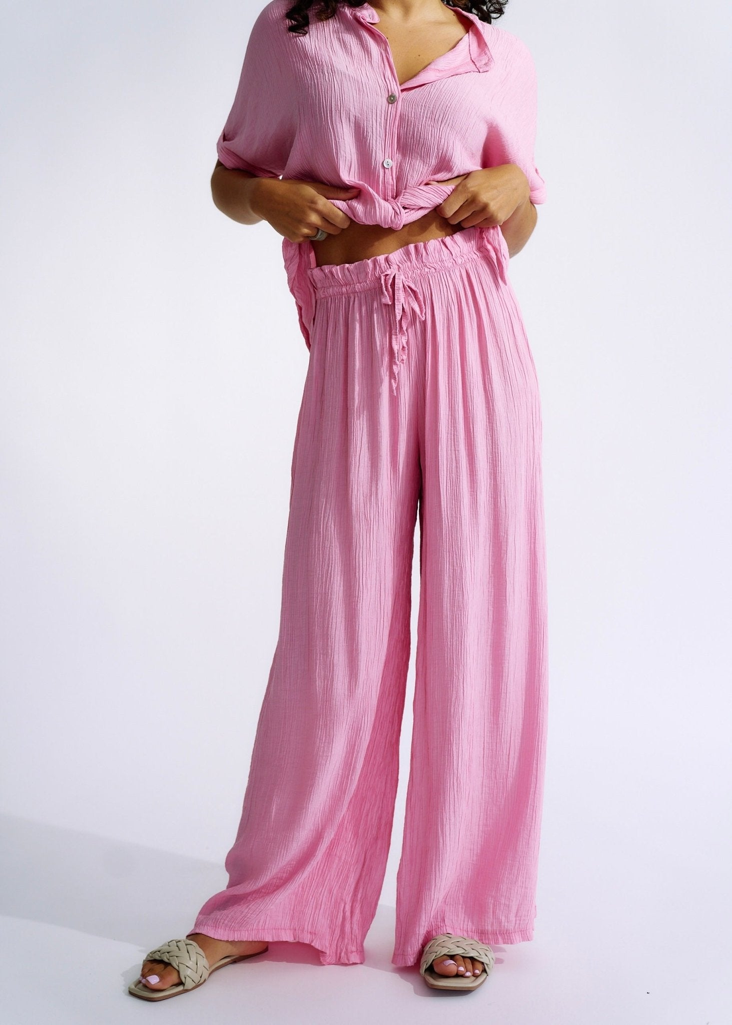 View our Italian Pleated loungewear Set In Soft Pink - The ultimate LOUNGEWEAR created by TRIBUTE and sold here, at Tribute Store