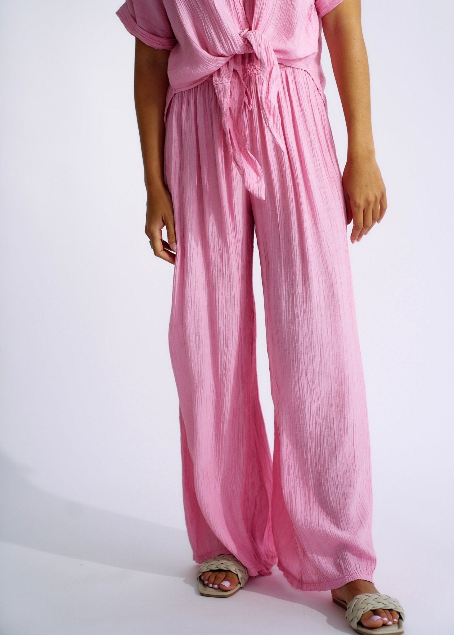 Italian Pleated loungewear Set In Soft PinkTOPS - Tribute Store