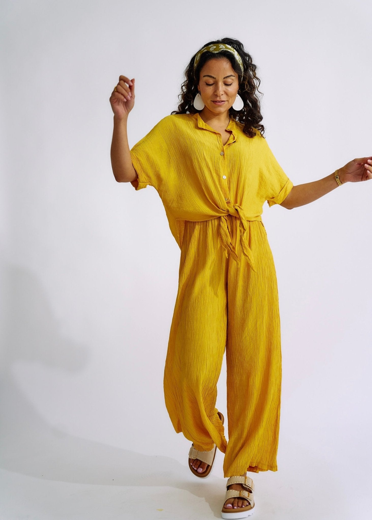 View our Italian Pleated loungewear Set in Yellow - The ultimate LOUNGEWEAR created by TRIBUTE and sold here, at Tribute Store