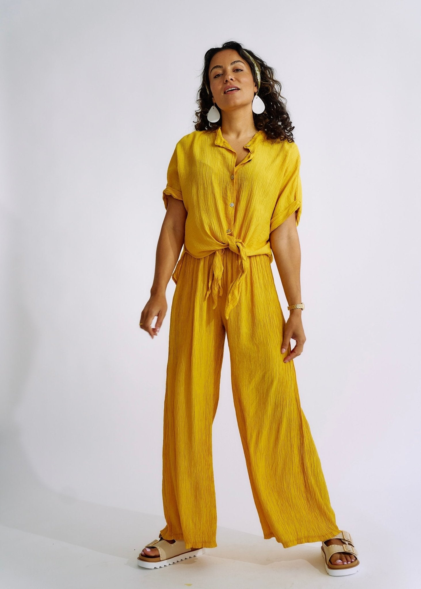 Italian Pleated loungewear Set in YellowTOPS - Tribute Store