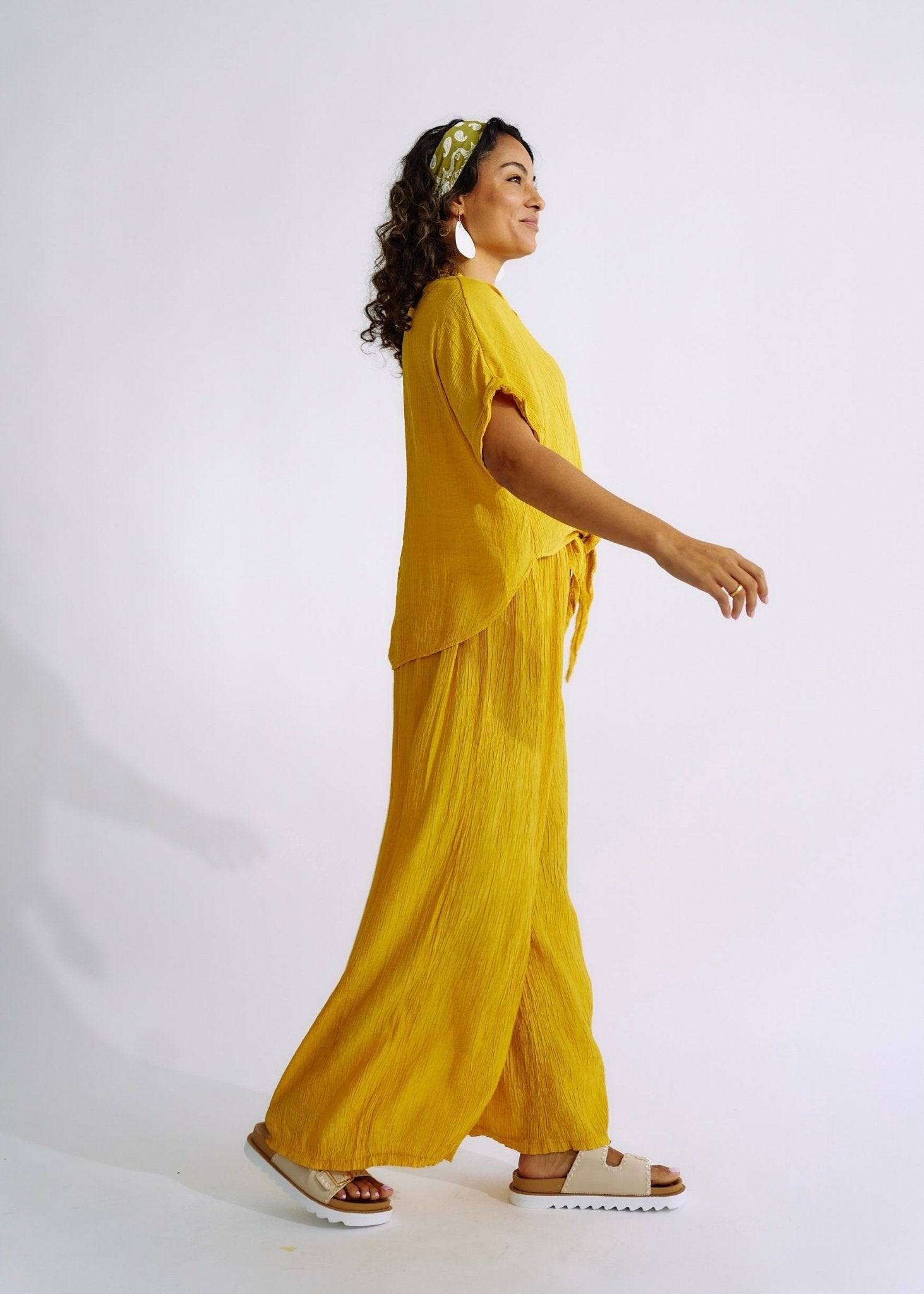 Italian Pleated loungewear Set in YellowTOPS - Tribute Store