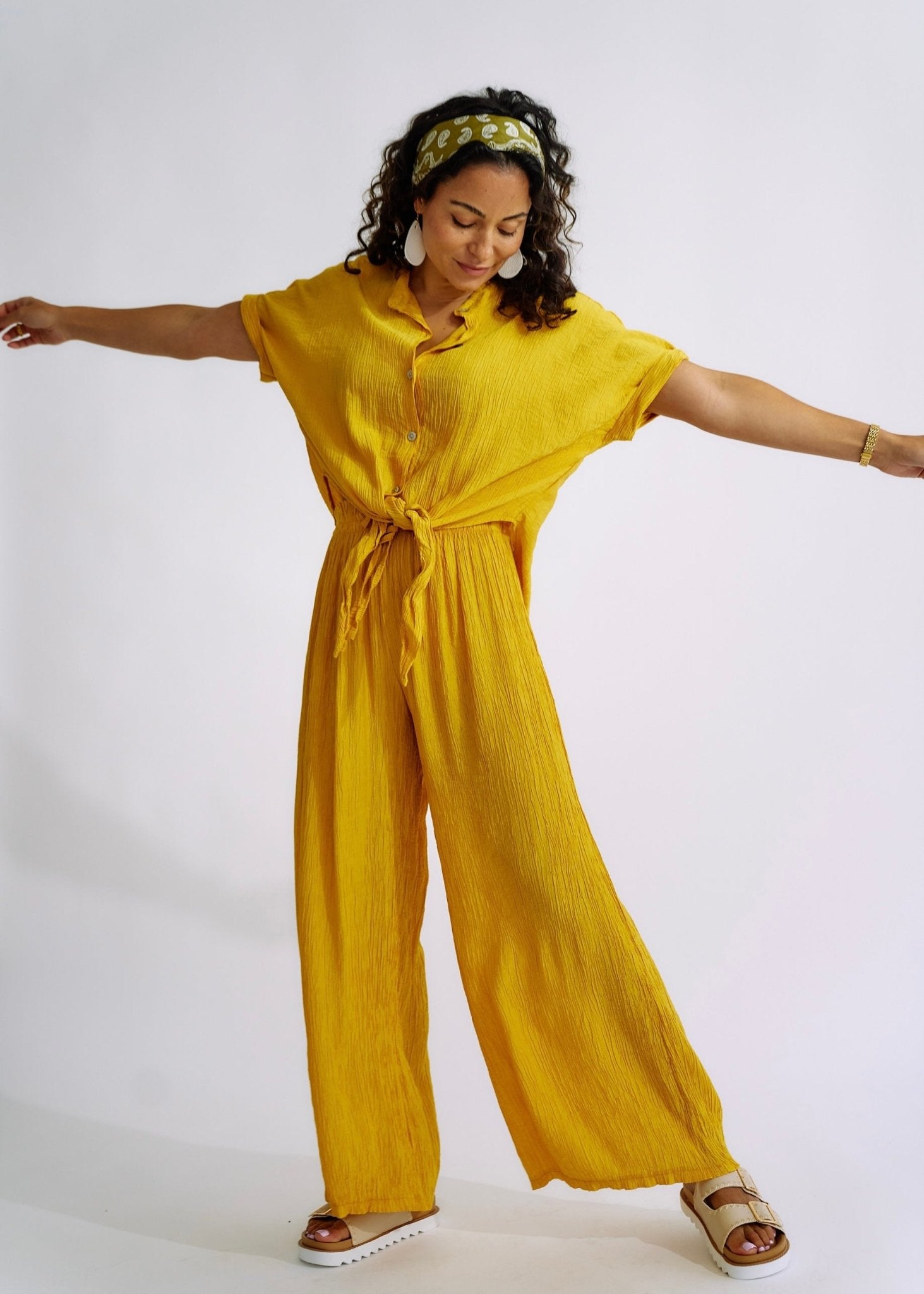 Italian Pleated loungewear Set in YellowTOPS - Tribute Store