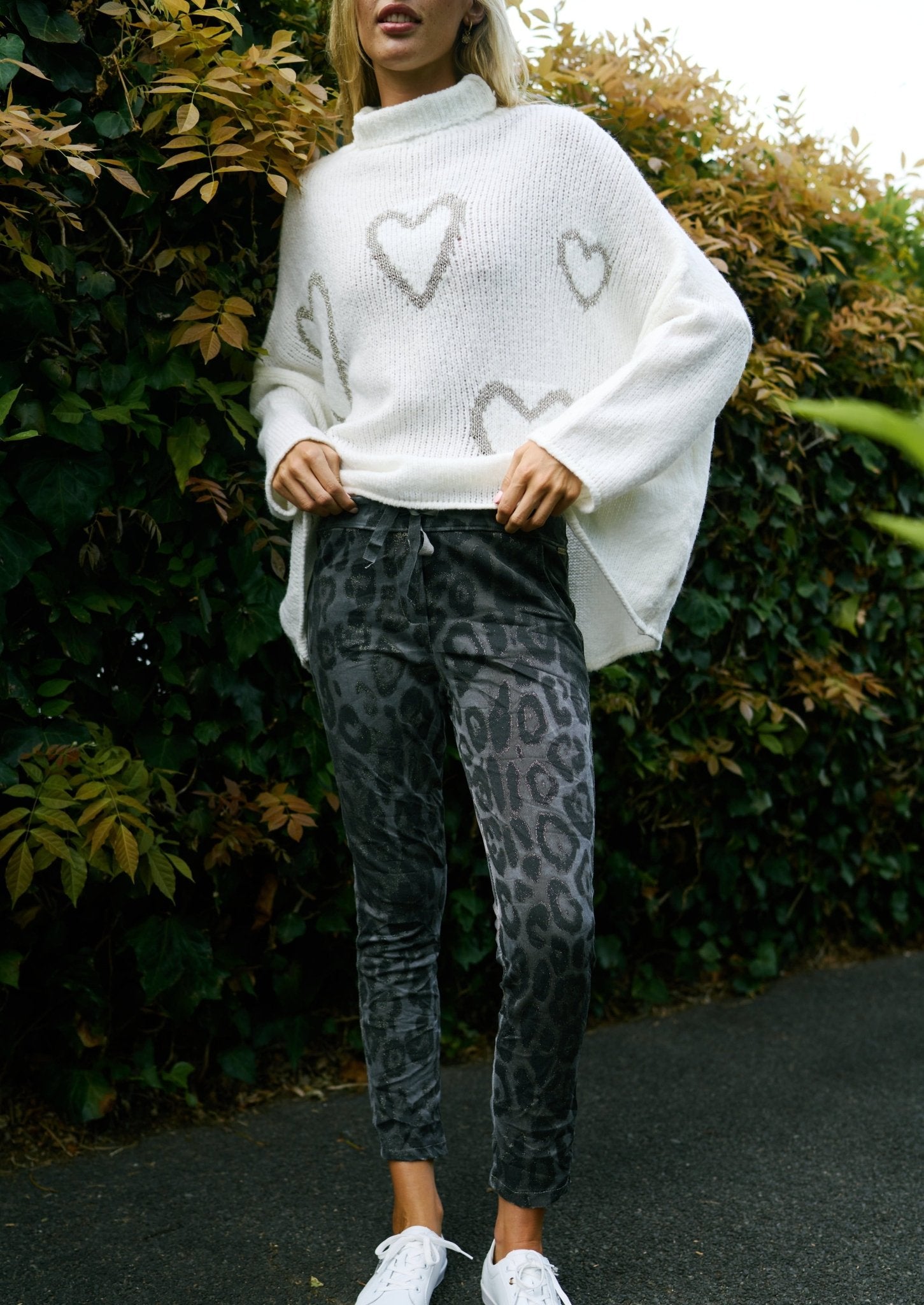 Italian Polo Neck Knitted Jumper with Hearts In White - Tribute StoreTRIBUTE