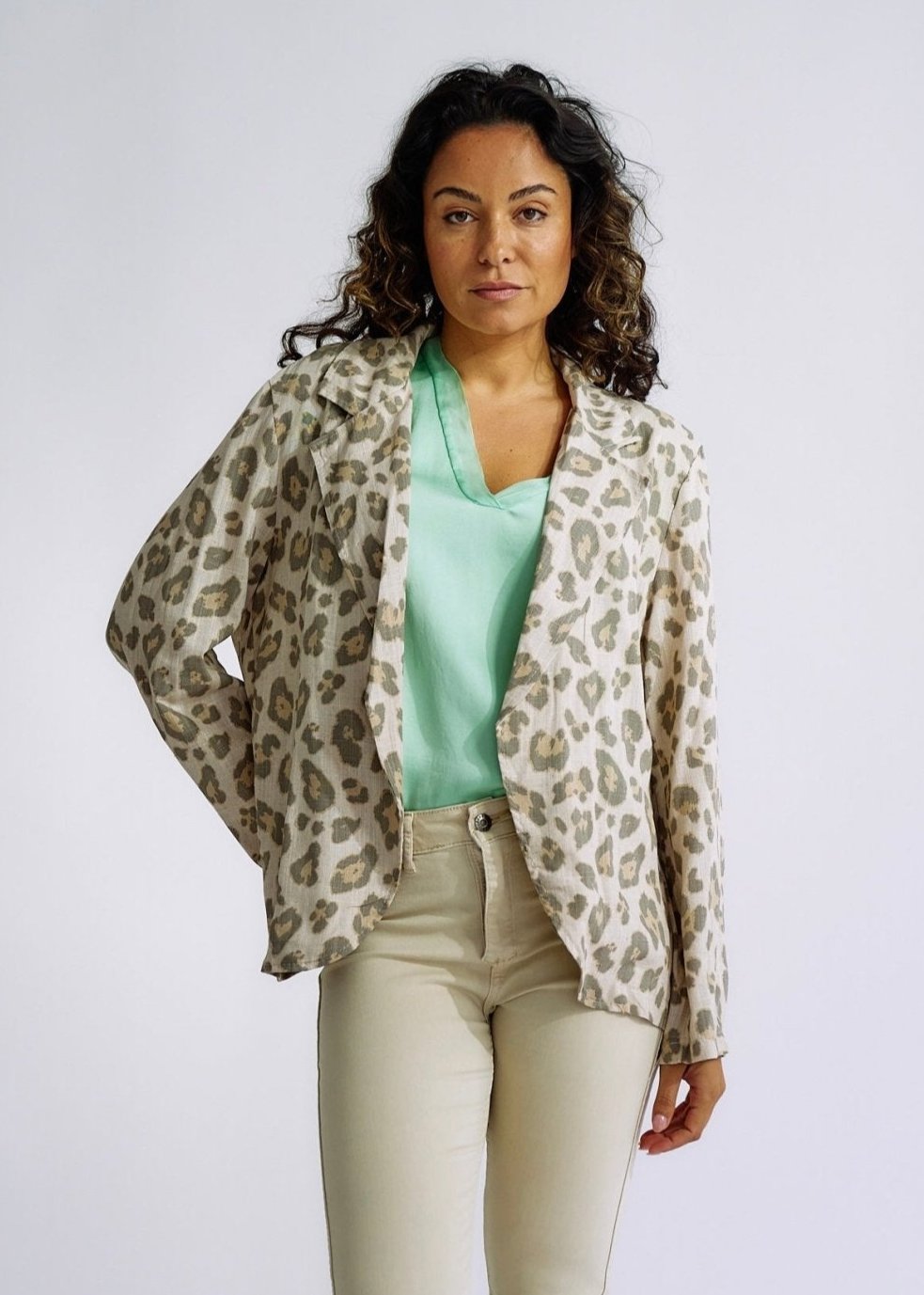 Italian Pure Linen Blazer in Leopard PrintJACKETS - Tribute Store