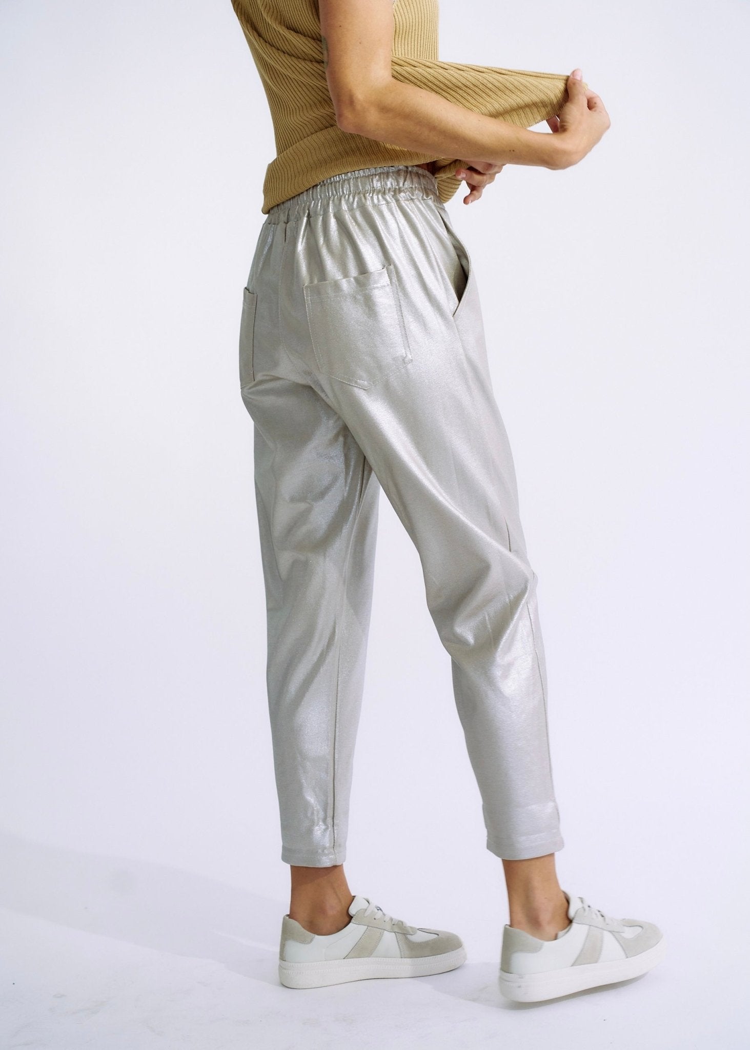 Italian Shimmer Cotton Joggers in TaupeBOTTOMS - Tribute Store