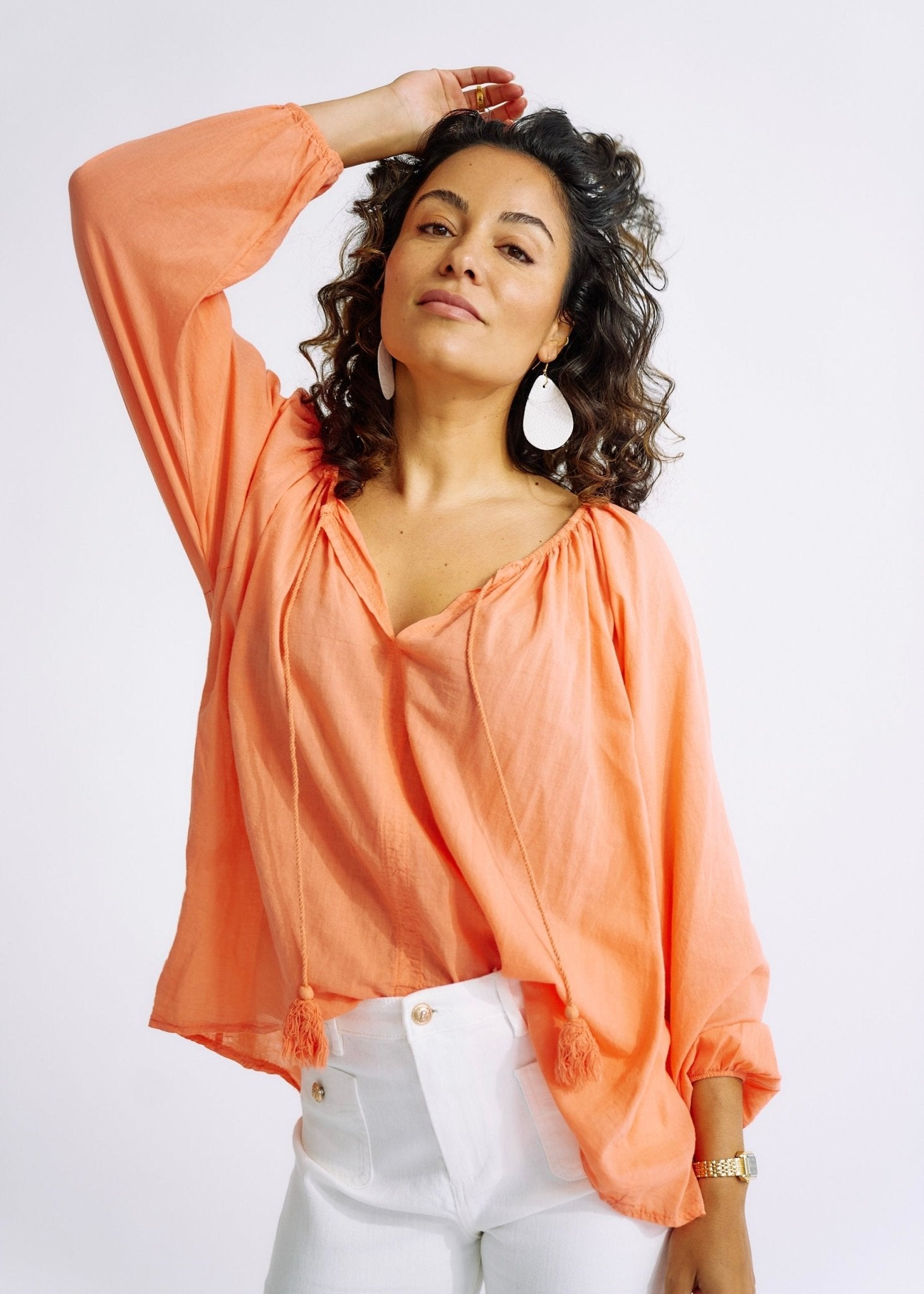 Italian Stonewashed Peasant Blouse in Peach FuzzTOPS - Tribute Store