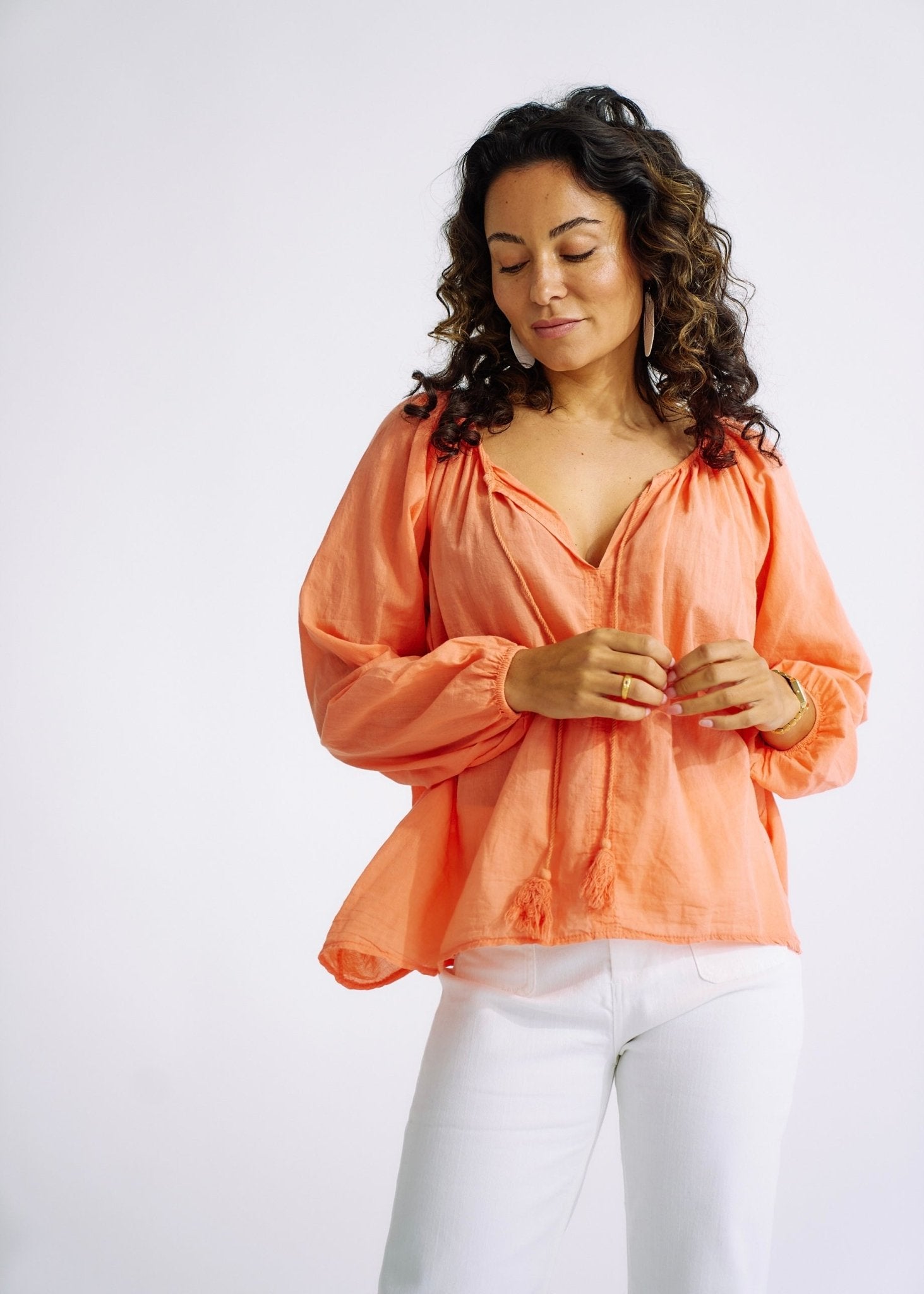 Italian Stonewashed Peasant Blouse in Peach FuzzTOPS - Tribute Store