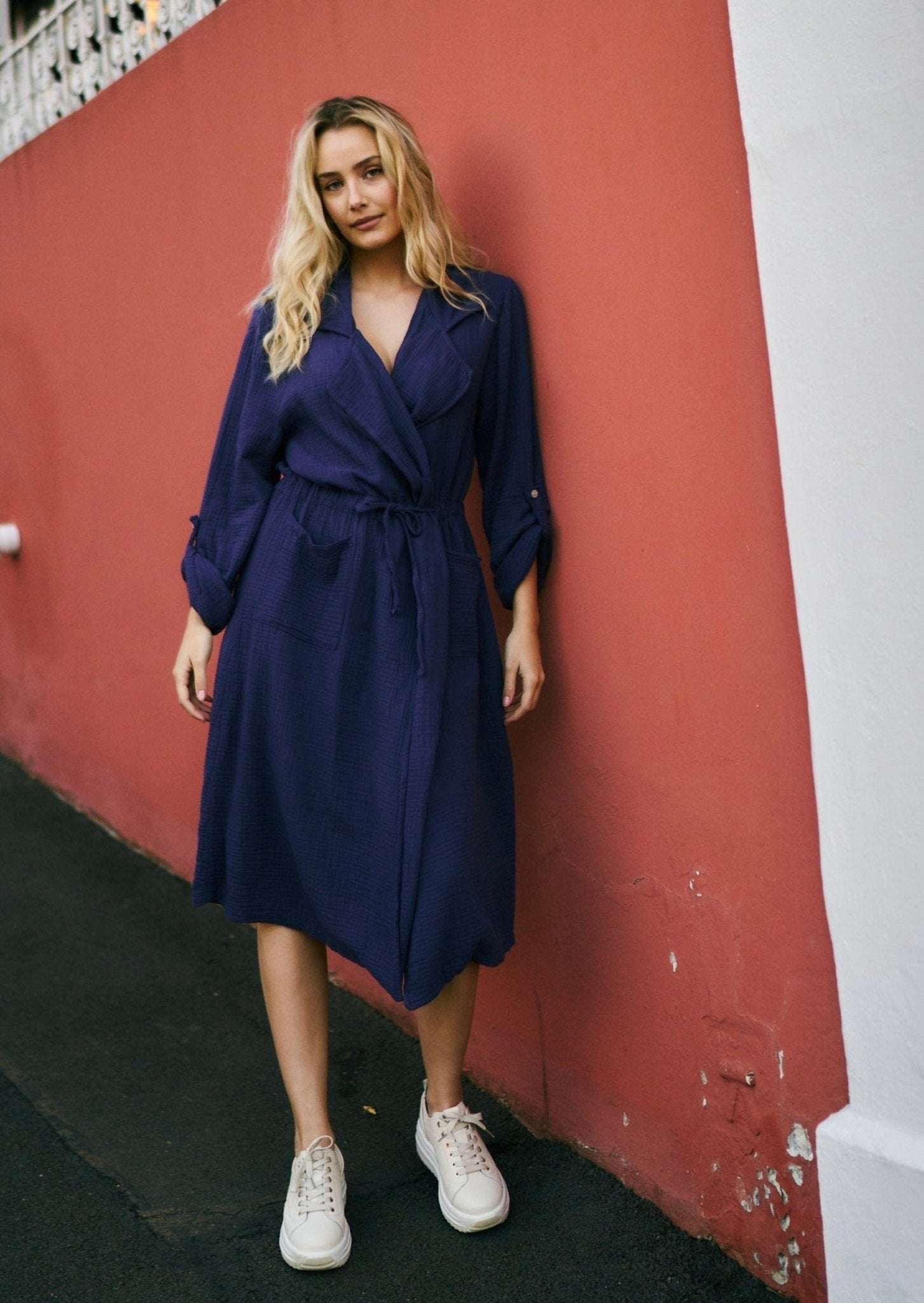 Italian Textured Cotton Wrap Dress In Violet - Tribute StoreTRIBUTE