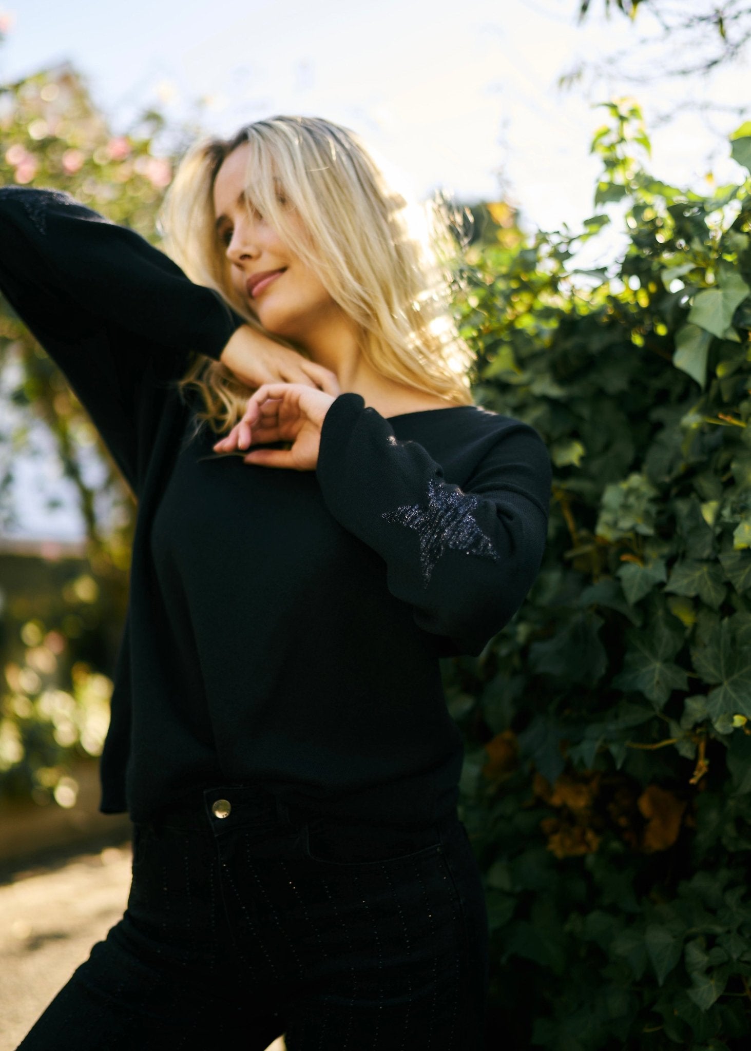 Italian V Neck Jumper with Stars on Elbows In Black - Tribute StoreTRIBUTE